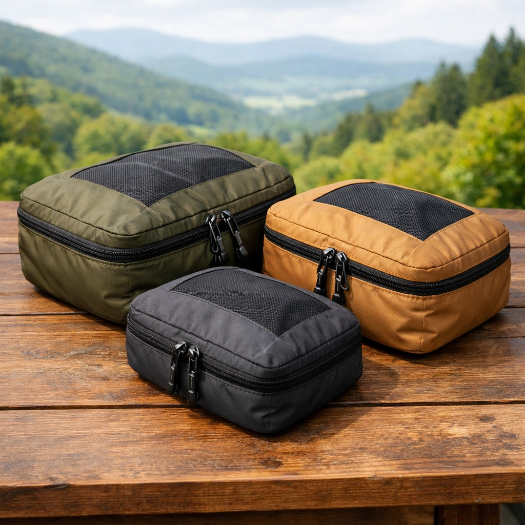 Compression packing cubes for organized hiking gear during wild camping guided UK trips.