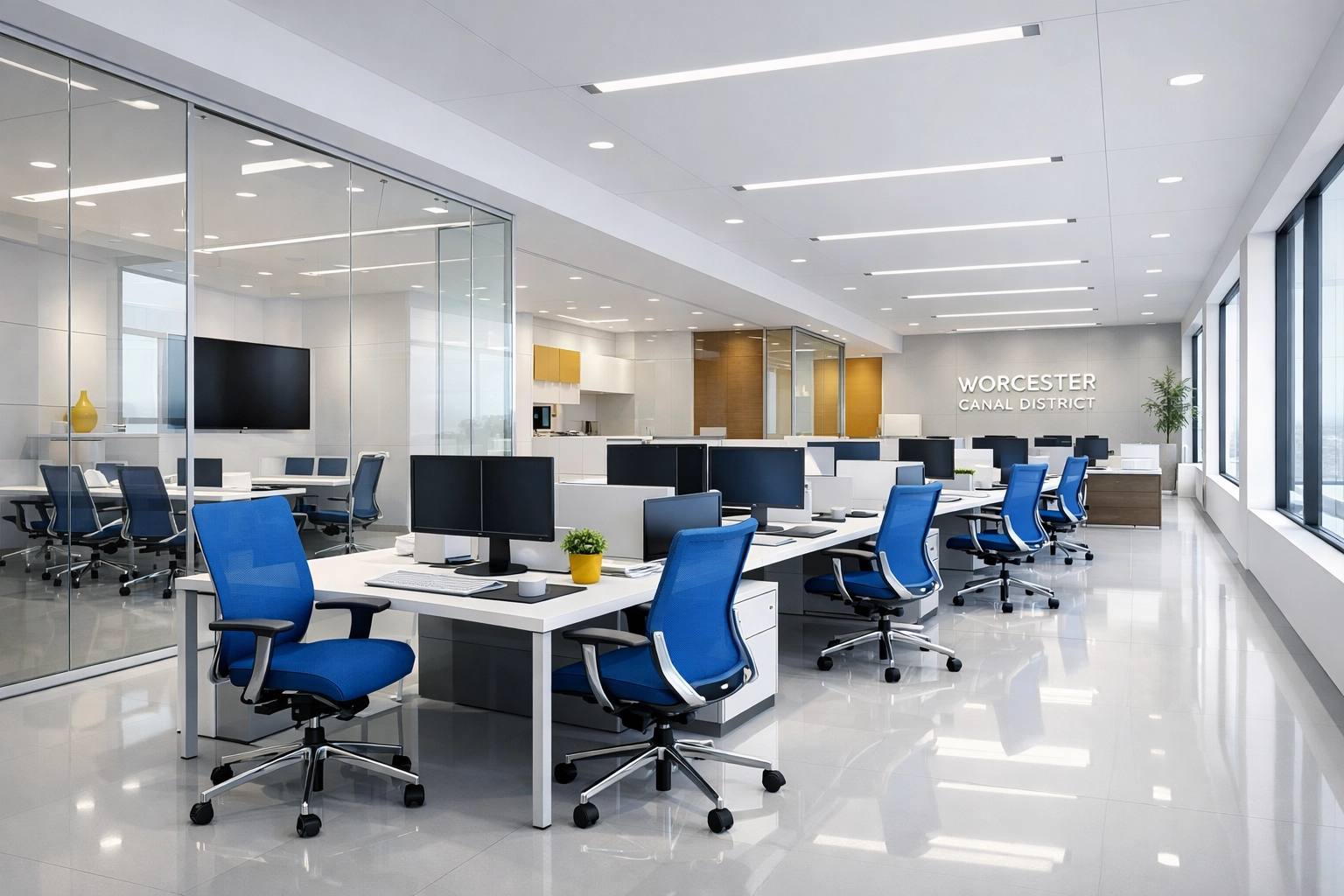 A clean modern workspace demonstrating professional office cleaning Worcester in a minimalist setting.