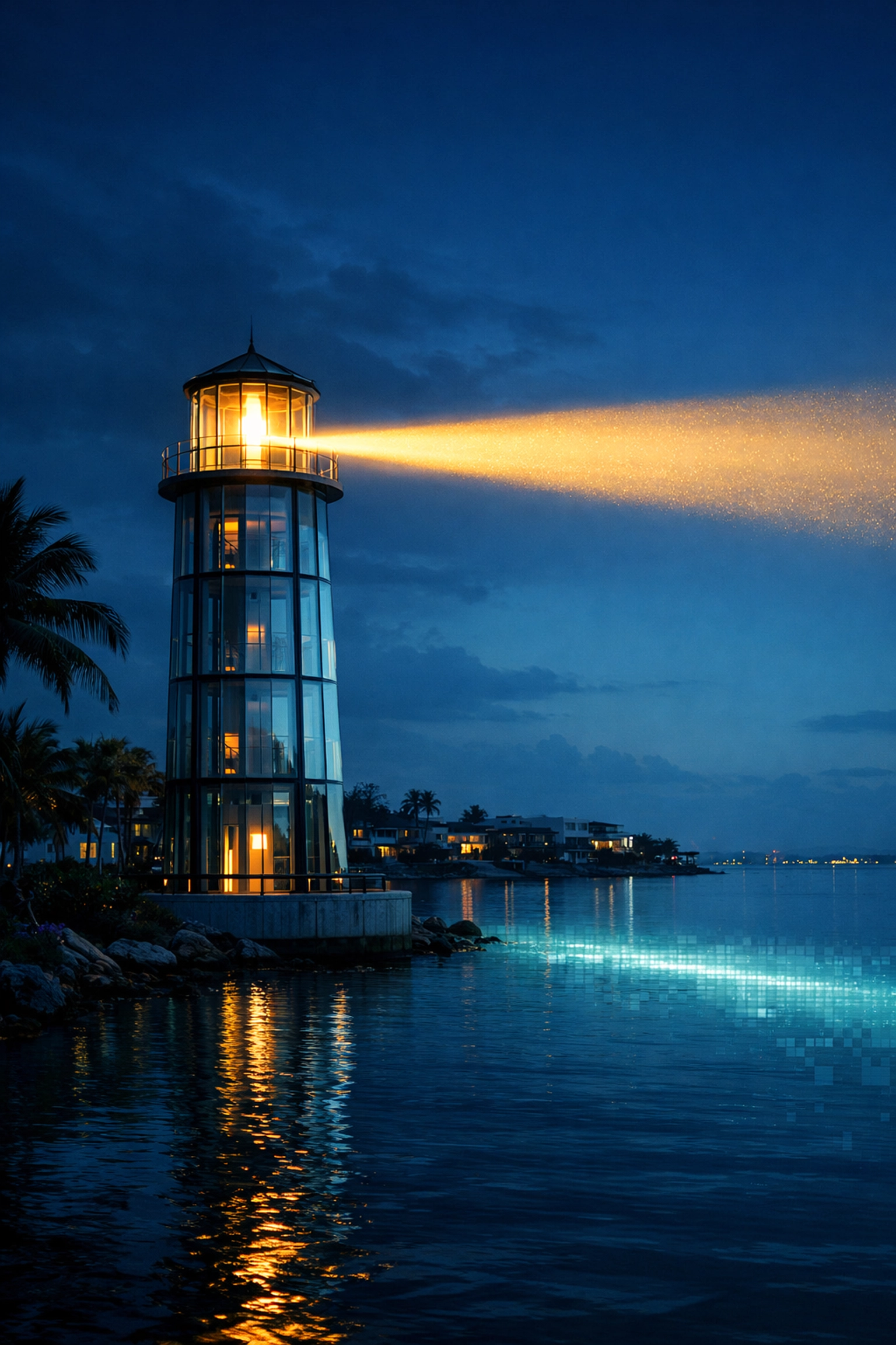 A glowing lighthouse on the Sarasota coast symbolizing reliable technical infrastructure and fast page loading.