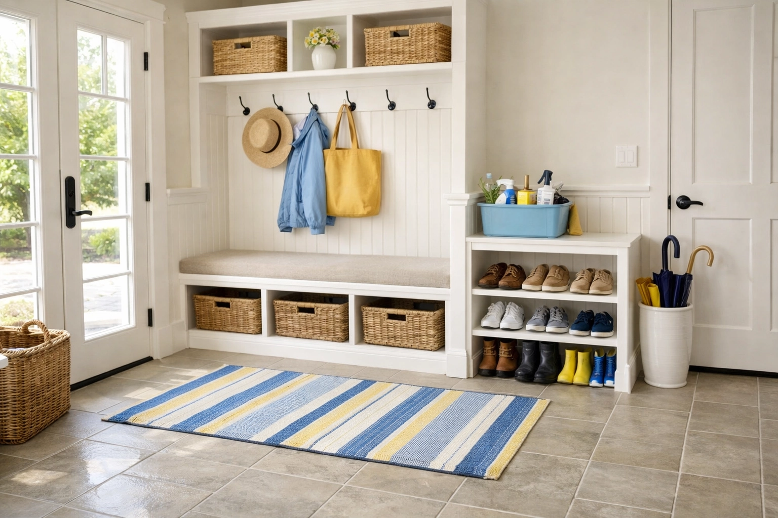 Freshly cleaned entryway and mudroom after a weekly house cleaning visit in Ayer, MA.