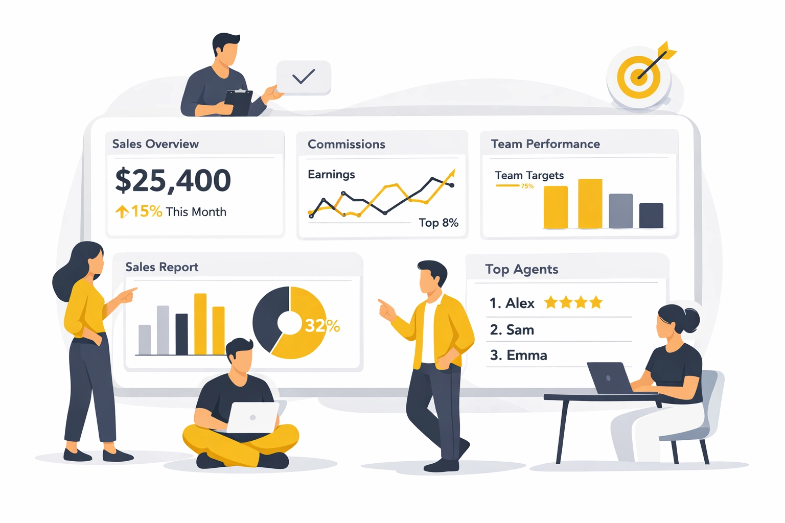 Sales analytics dashboard showing commission tracking and team performance metrics for affiliate tools