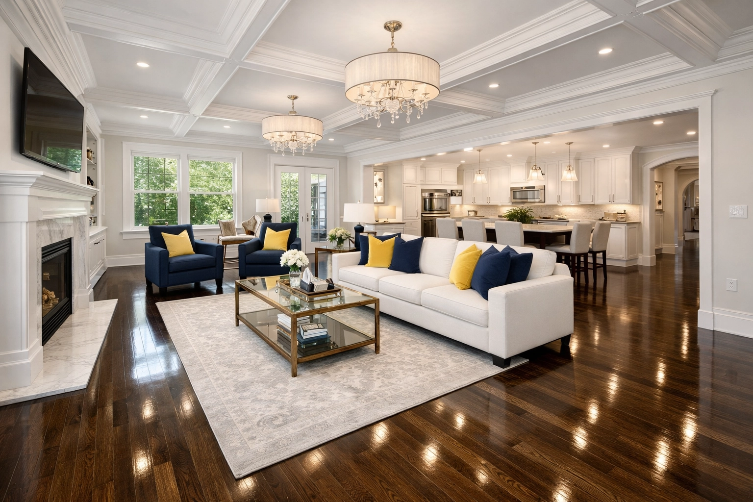 Pristine living room in Franklin following an expert post-construction cleaning and deep cleaning service.
