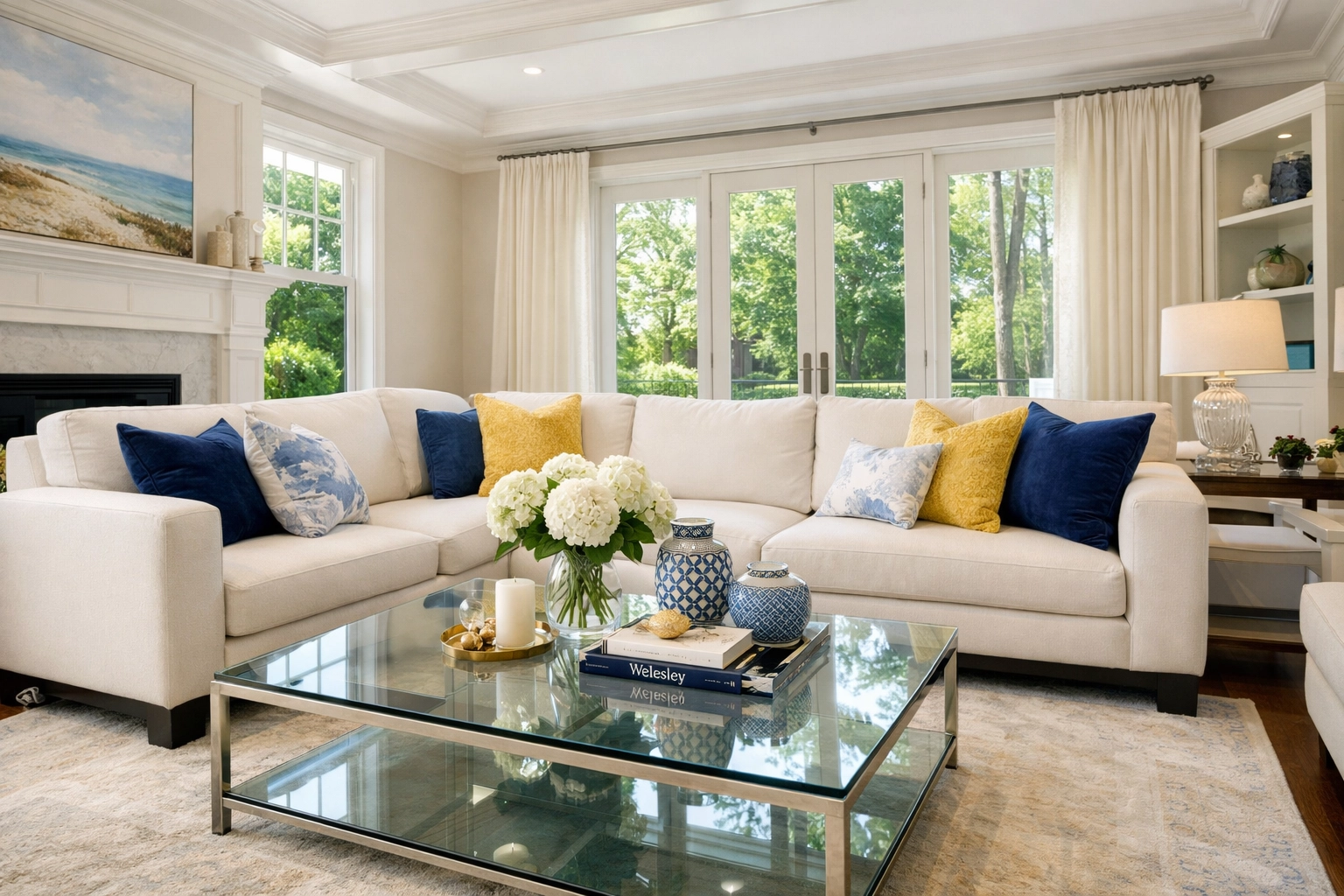 Organized Wellesley living room showcasing the benefits of recurring residential cleaning services near me.