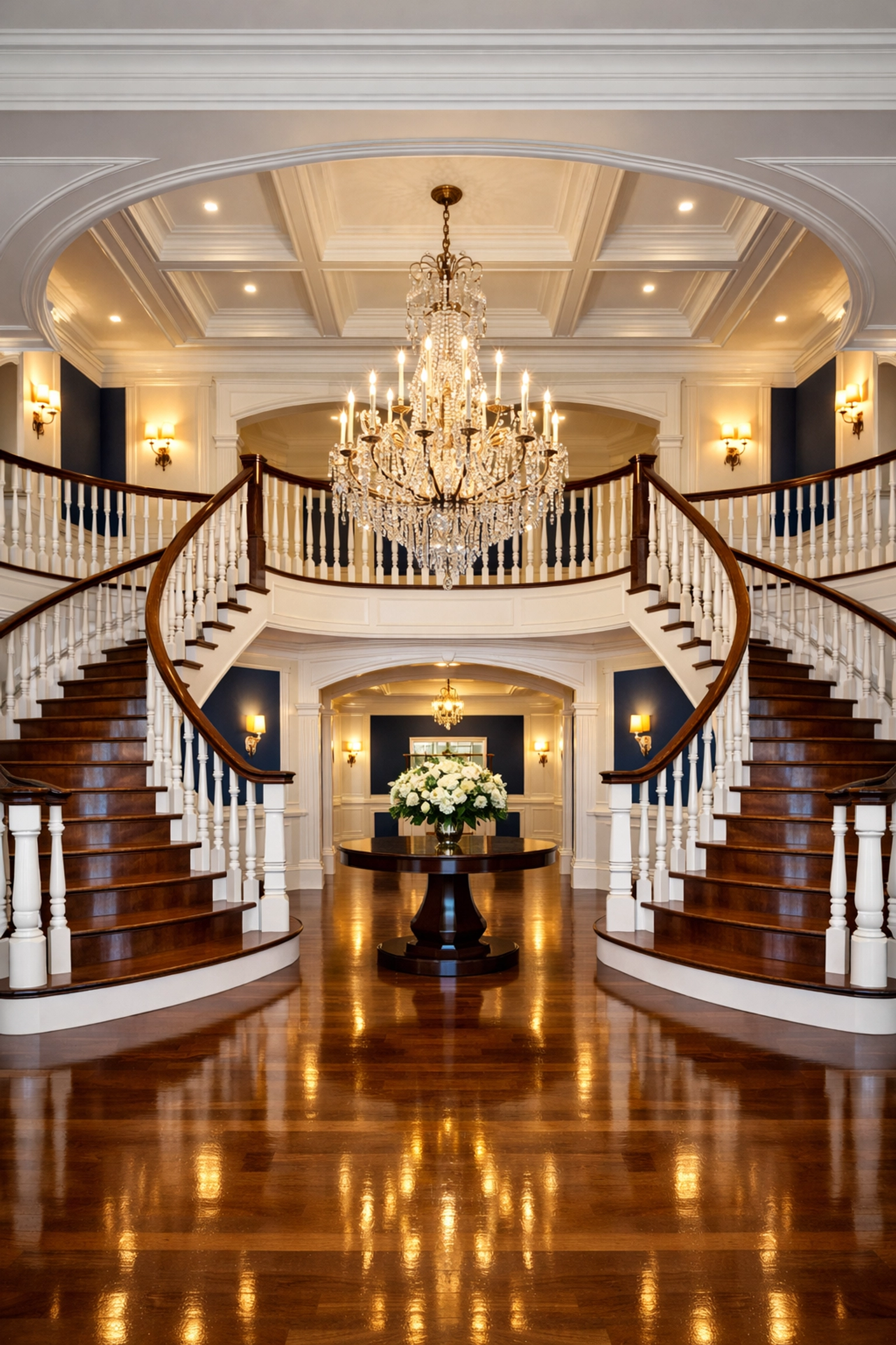 Grand Dover estate foyer showing the results of professional residential cleaning Massachusetts.