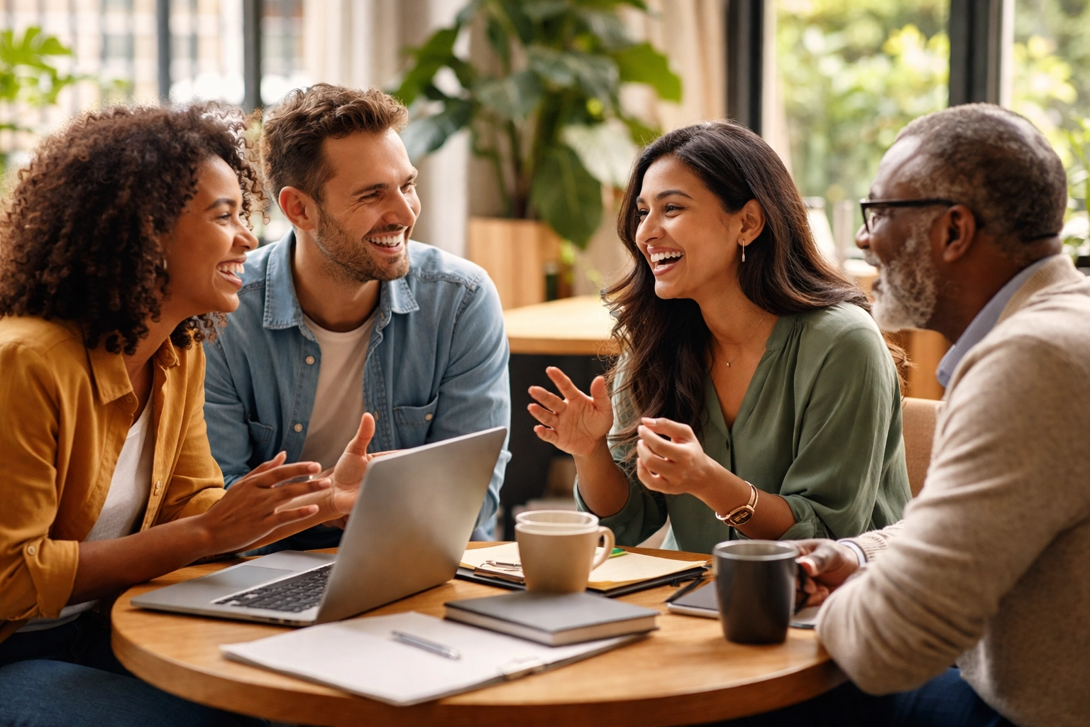 Group of founders sharing support in a co-working space, encouraging solo founder mental wellbeing.