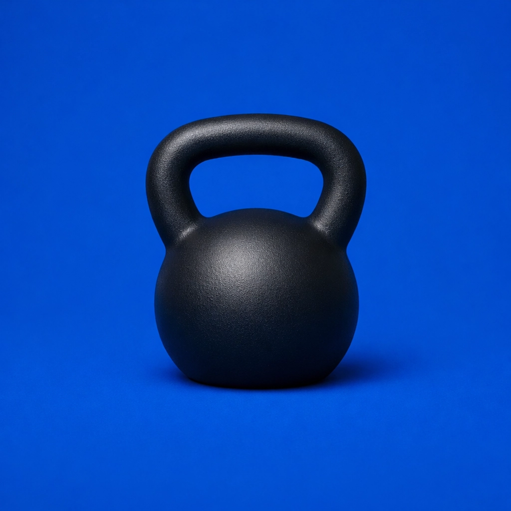 Black kettlebell representing strength training supported by AI fitness coaching.