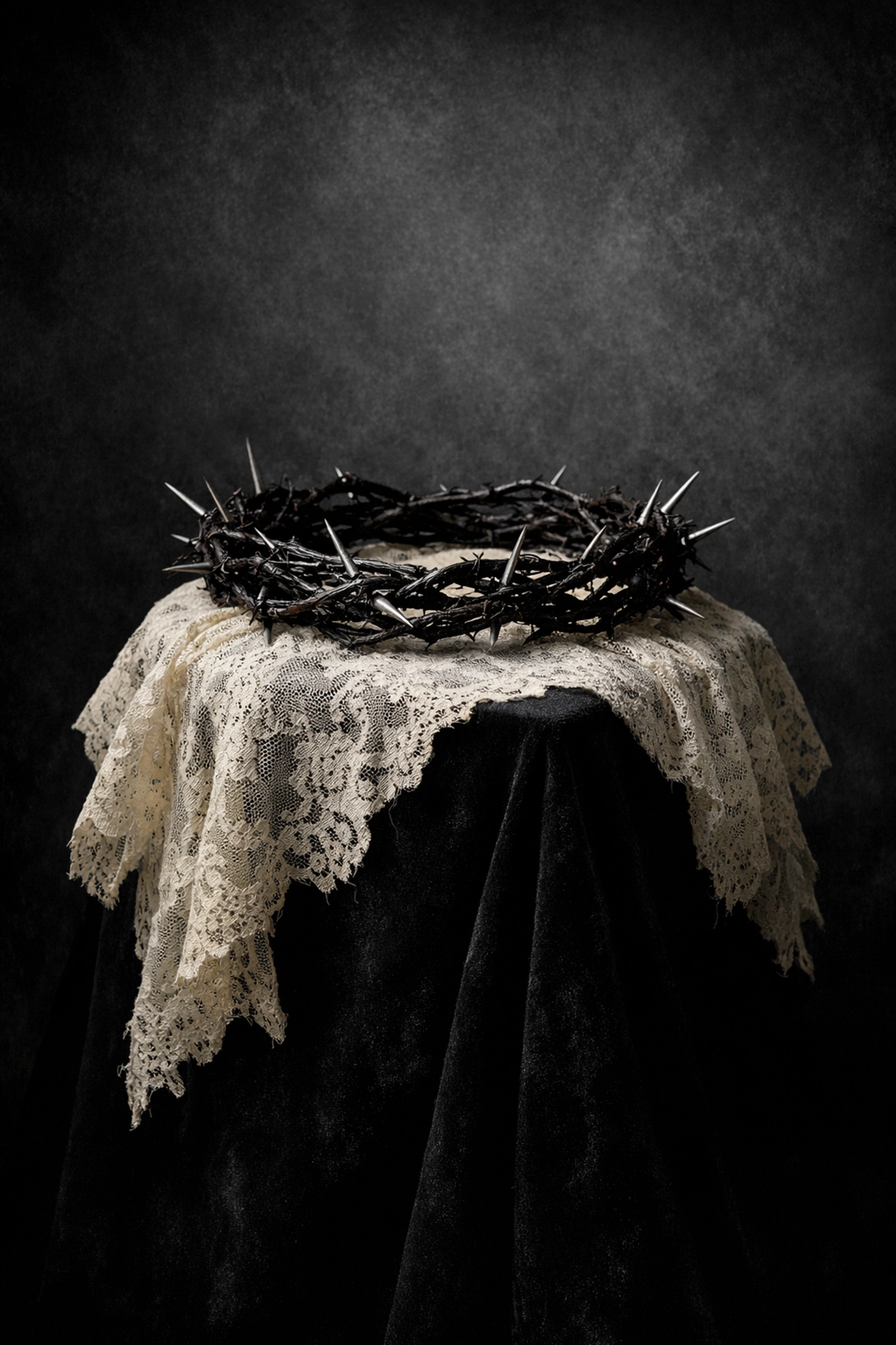 A gothic thorn crown on vintage lace, capturing the folk-horror mystery of the Dance Fever album.