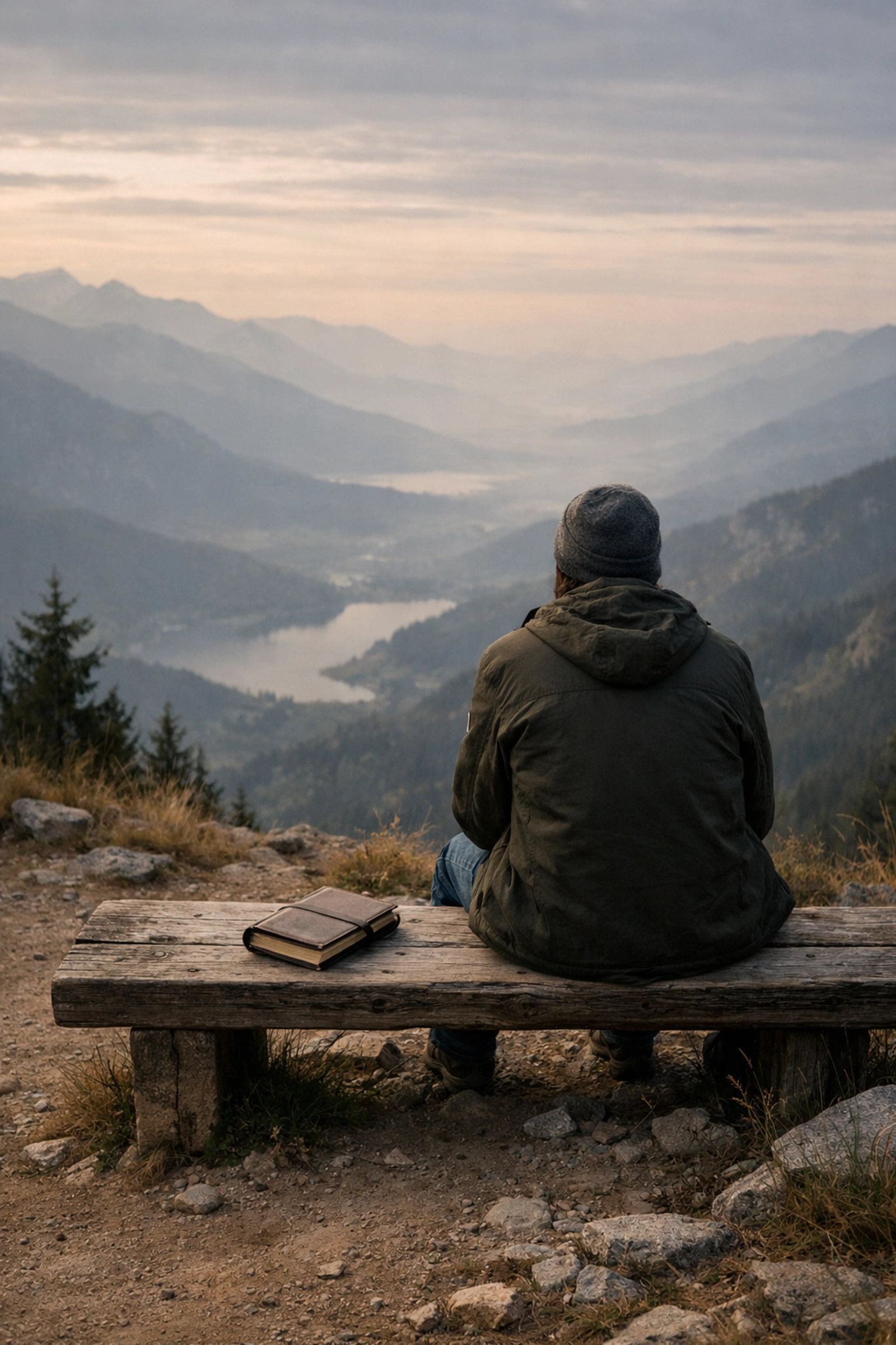 Leader reflecting on coaching career path and personal growth on a mountain trail