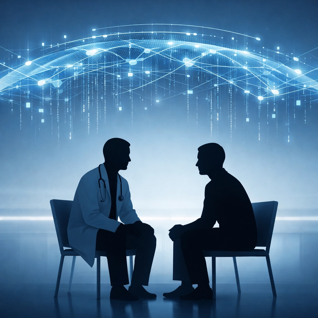 Modern clinic interaction supported by a custom healthcare automation canopy for patient-centric care.