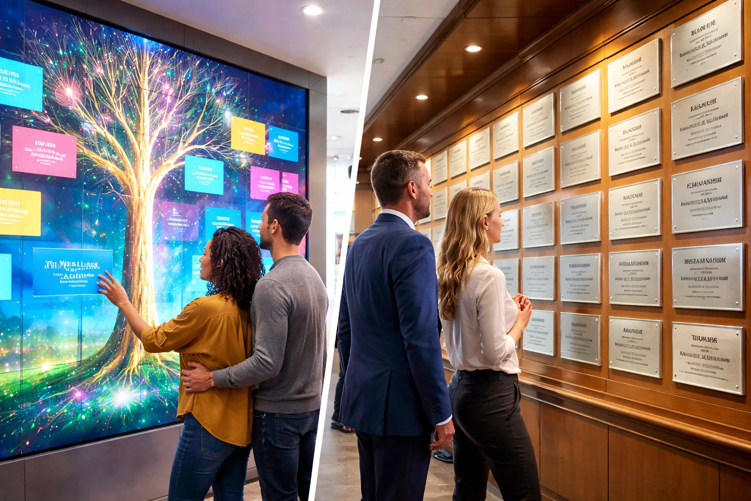 Modern digital donor wall display in a healthcare facility