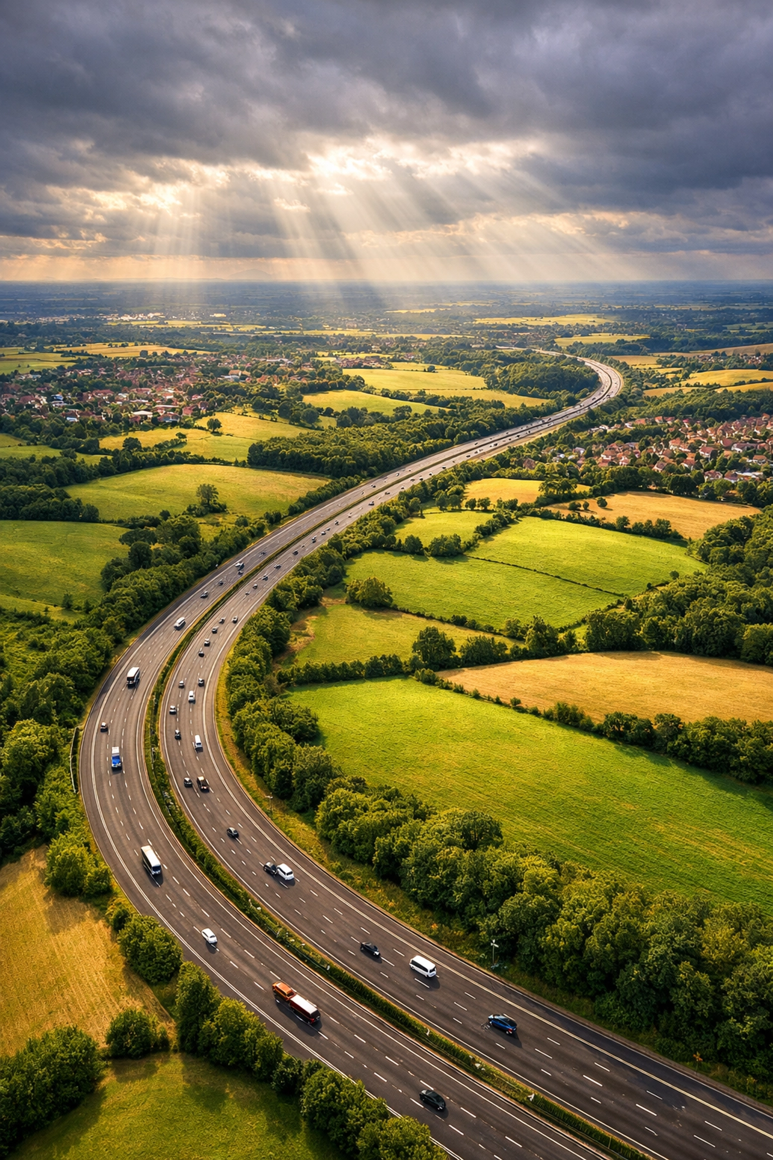 Aerial view of the Reading area and M4 motorway, representing our reach as southwest security experts.