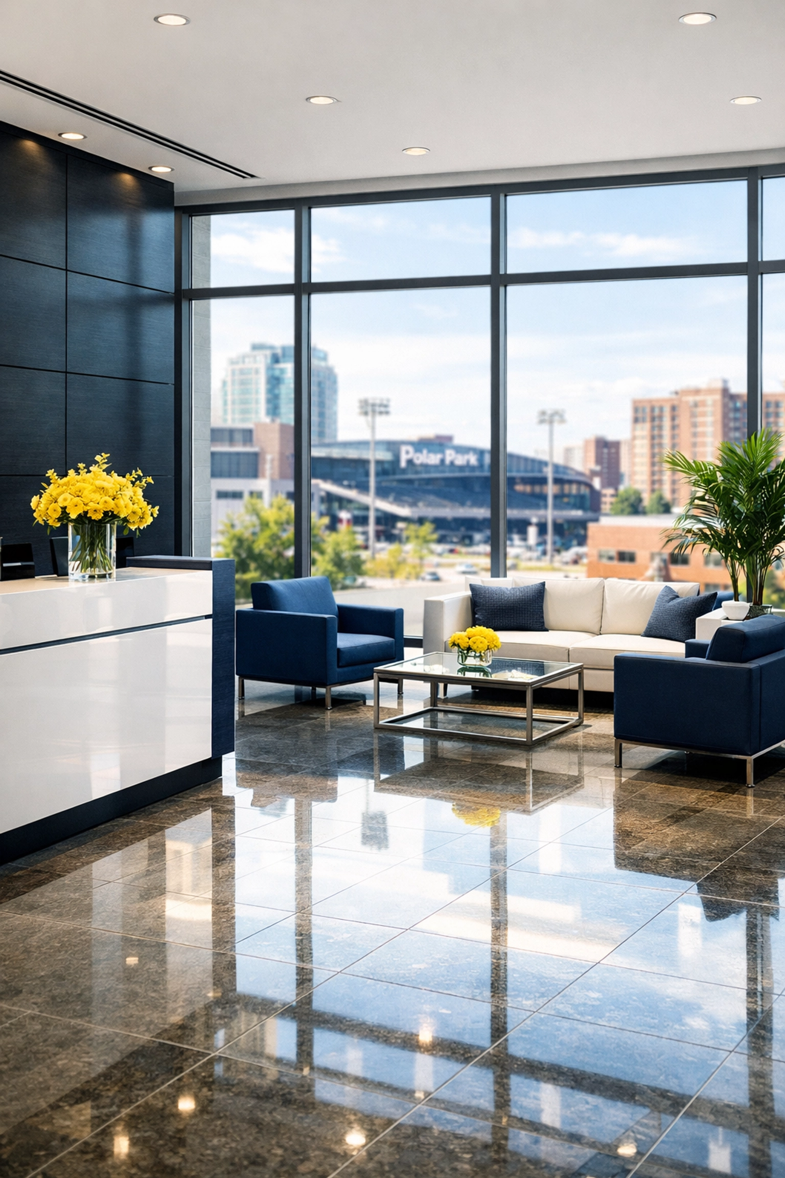 Impeccably clean Worcester office lobby featuring polished floors and professional ninja-efficiency standards.