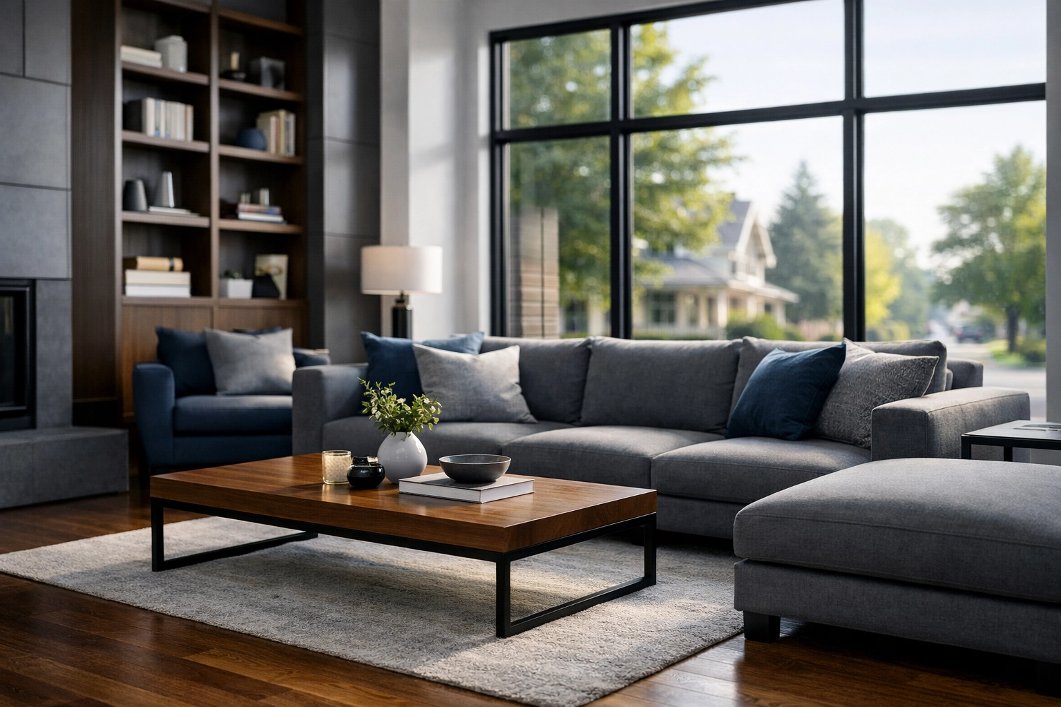Modern open-concept living room in an Ontario suburban home, highlighting first-time home buyer opportunities.