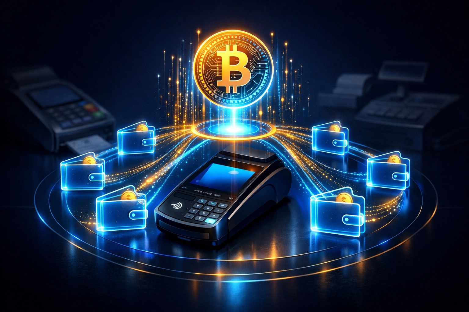 Web3 payment ecosystem with cryptocurrency flowing to self-custody merchant wallets