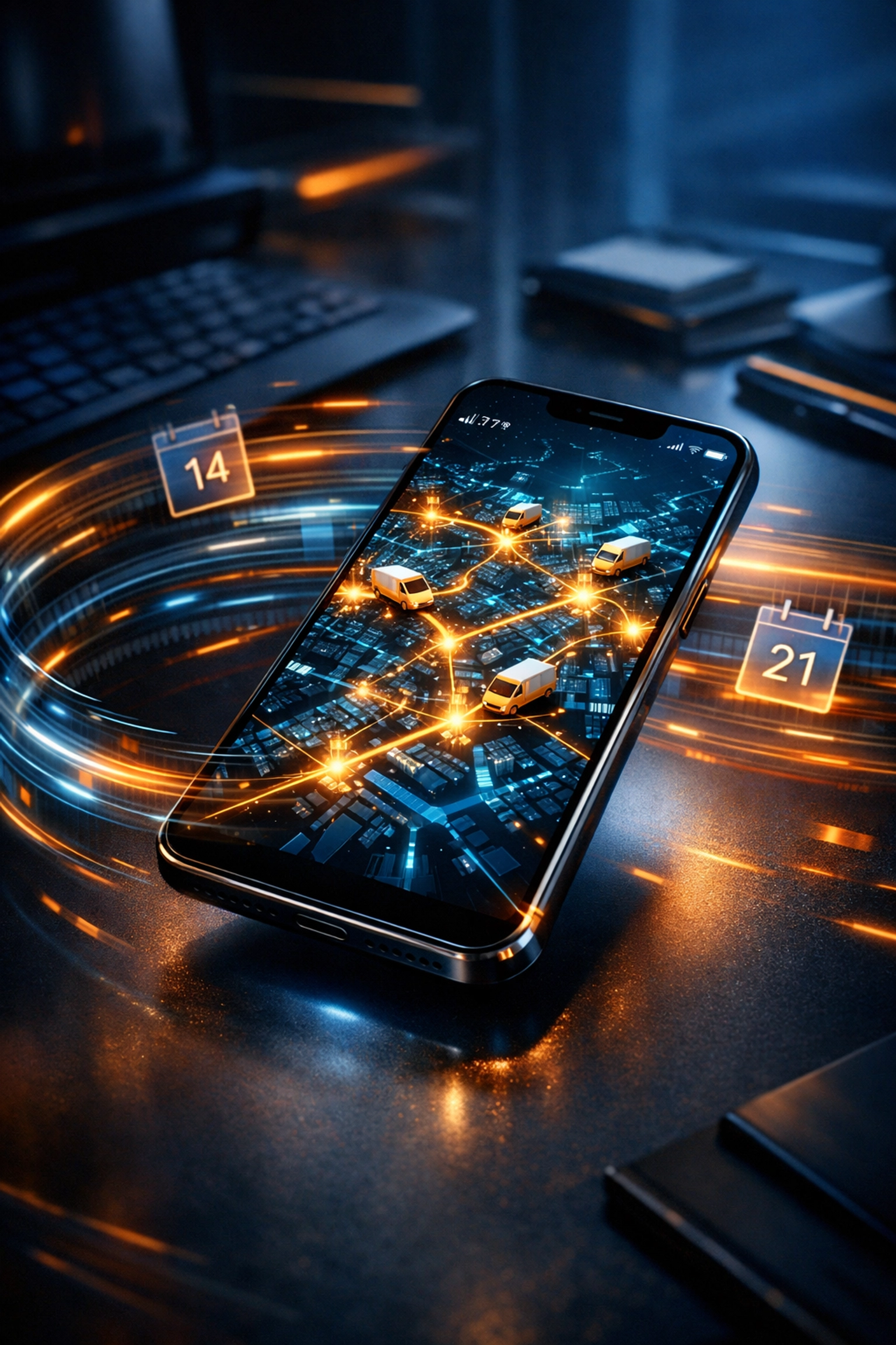 Smartphone displaying a real-time service van tracking map for automated home service scheduling.