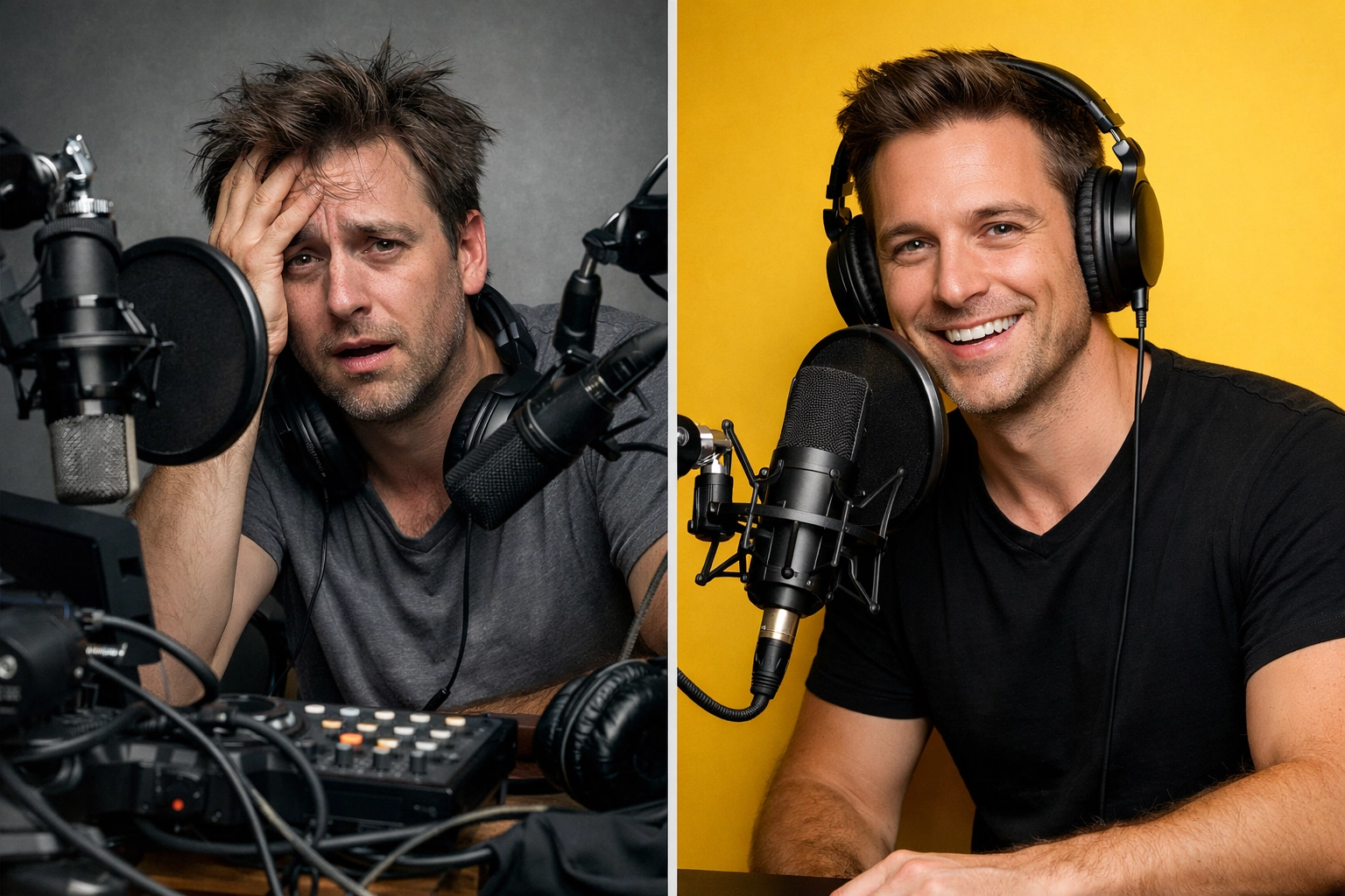 Comparison of chaotic DIY podcast setup versus professional podcast production company results