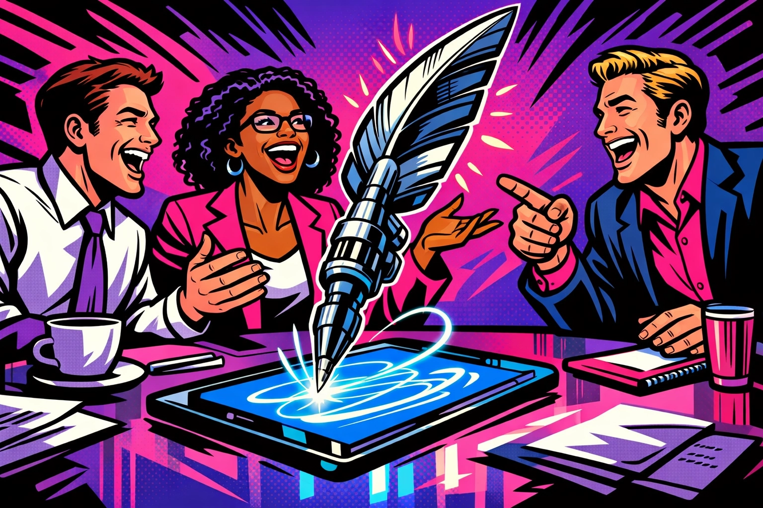 AI meeting assistant taking automated notes during a professional business strategy session.