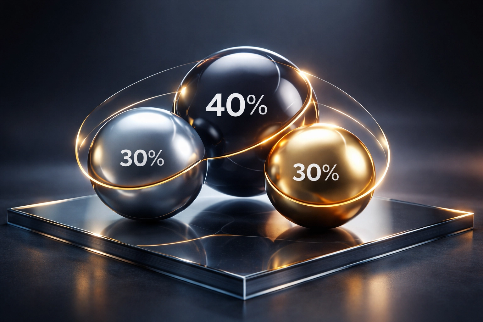 Visual representation of a diversified 40/30/30 investment portfolio featuring equities, fixed income, and alternatives