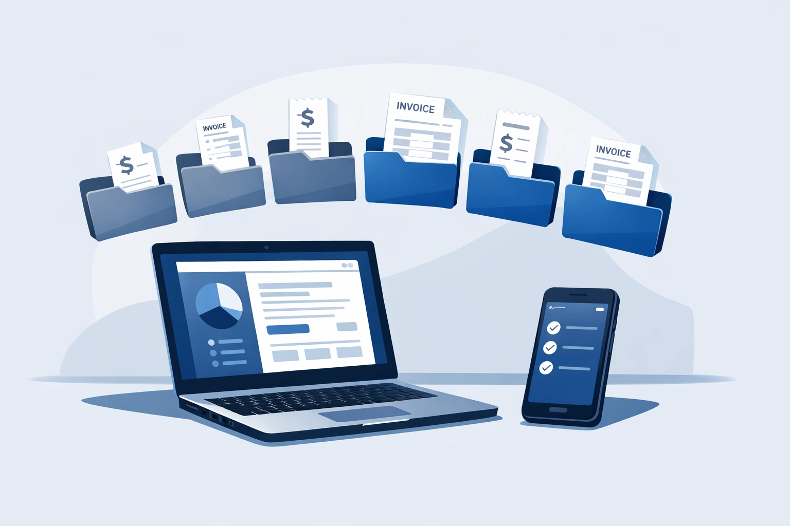 Organized digital receipt icons and folders for small business marketing deduction record-keeping.