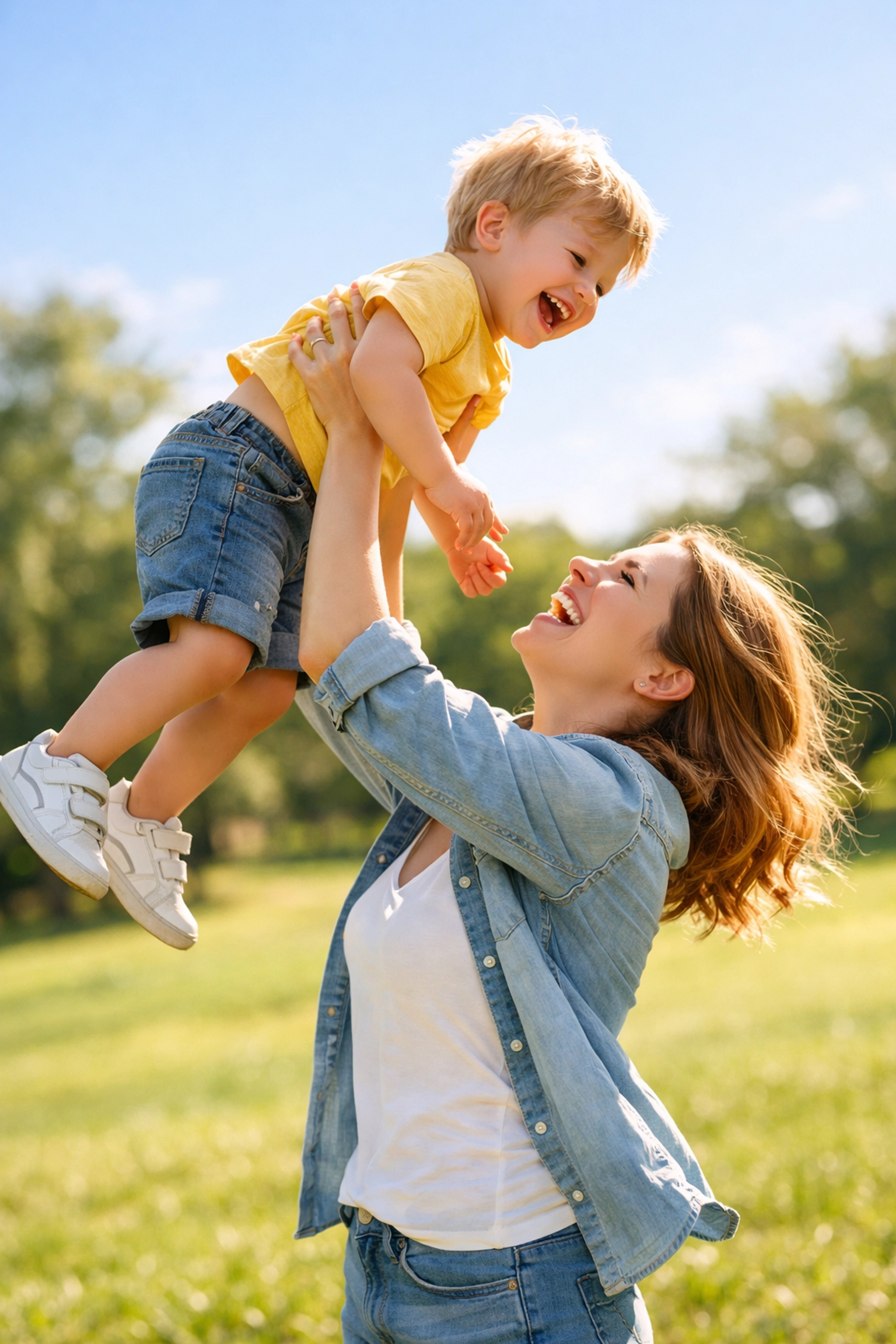 A happy mother playing with her child after securing a personal loan for bad credit.