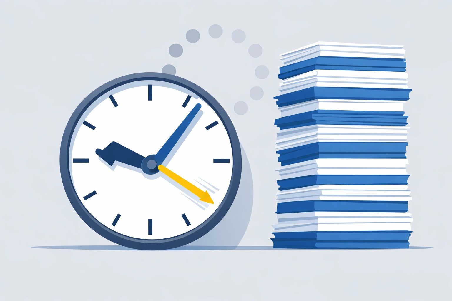 Clock and document stack illustrating IRS processing delays and the importance of professional tax prep.