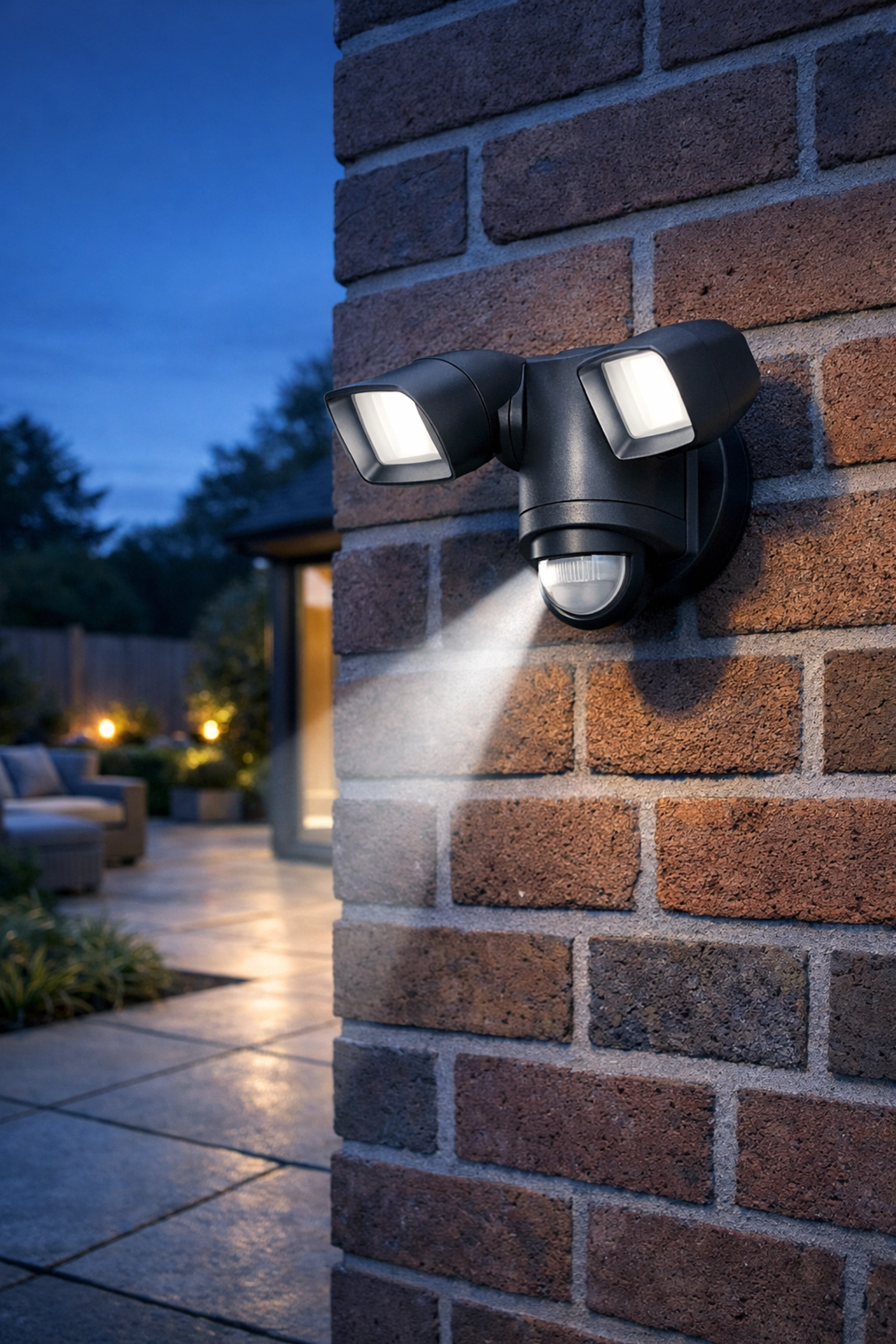 Anthracite PIR security light installed on a brick wall of a home in Ringwood for enhanced outdoor safety.