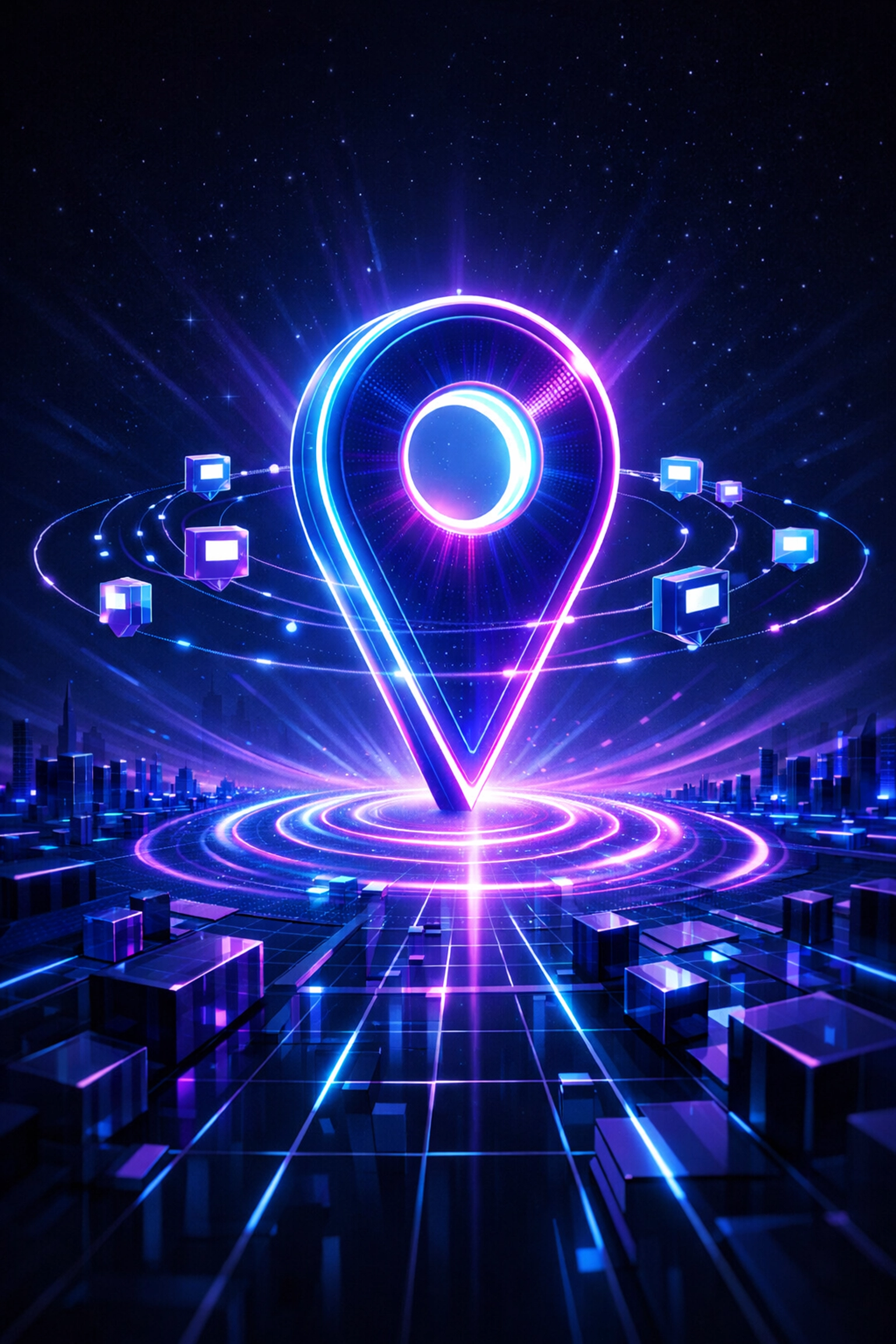 A glowing location pin icon representing active Google Business Posts and local search visibility.