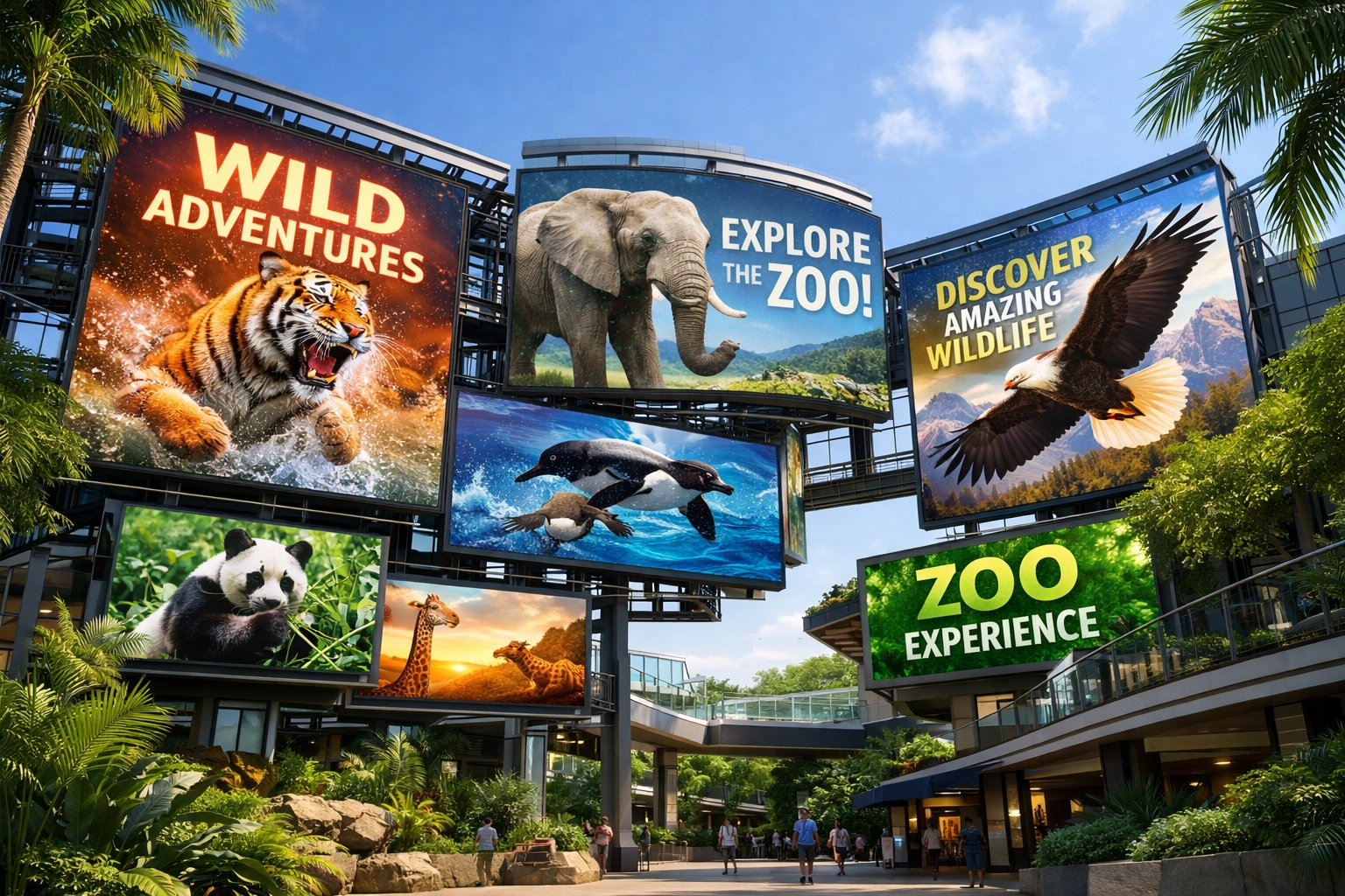 Digital billboard network and LED screens throughout zoo plaza for brand advertising