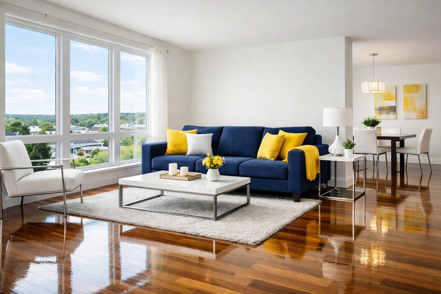 A spotless modern living room highlighting professional apartment cleaning in Marlborough.