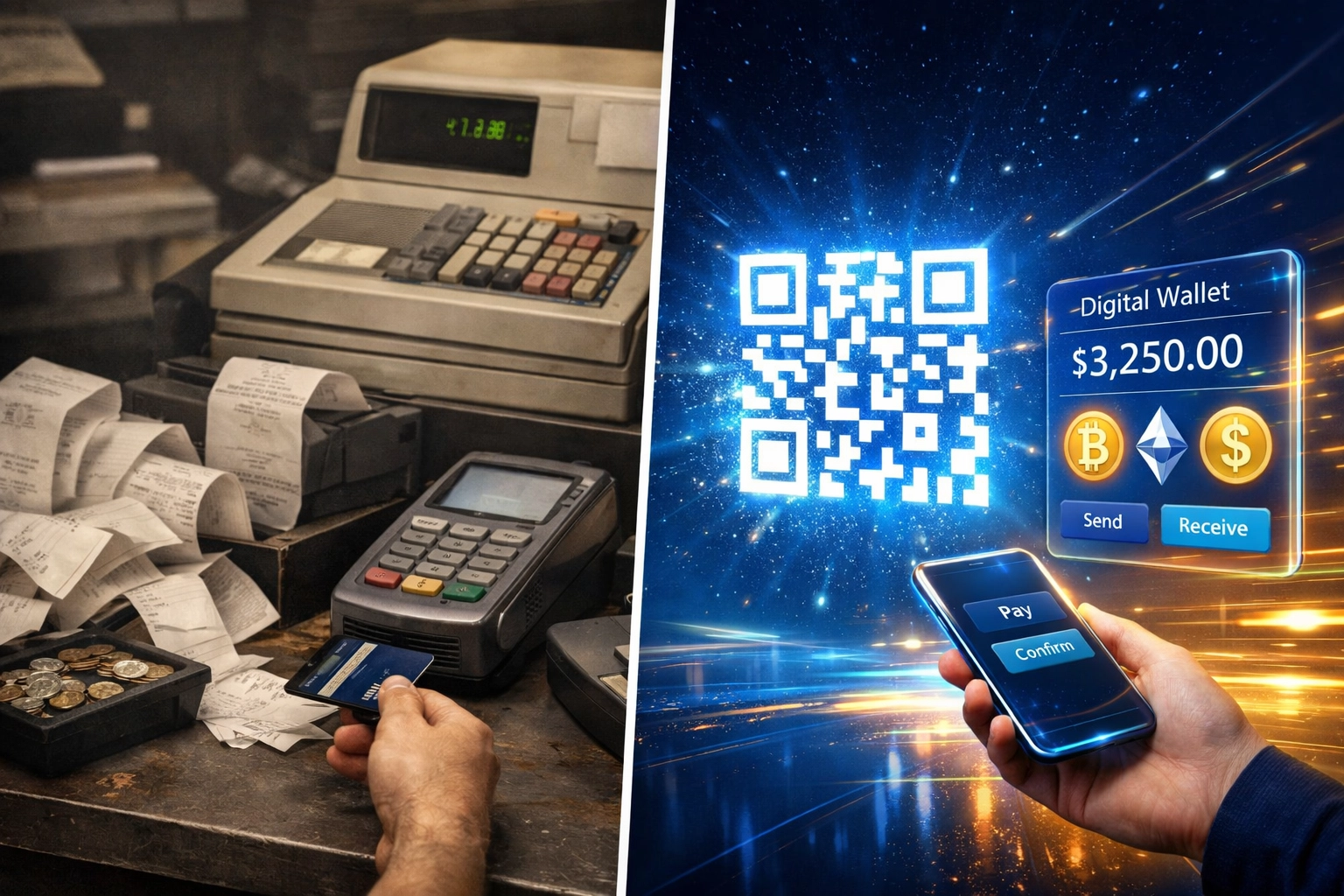 Traditional payment terminals vs crypto QR code checkout comparison for metaverse retail