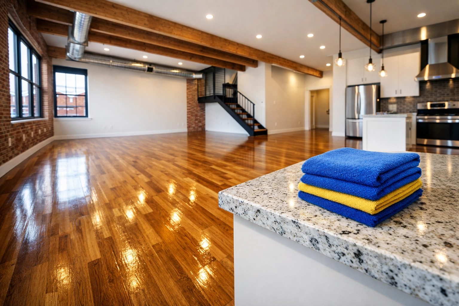 Pristine luxury loft interior after a comprehensive move-out cleaning Worcester mission.
