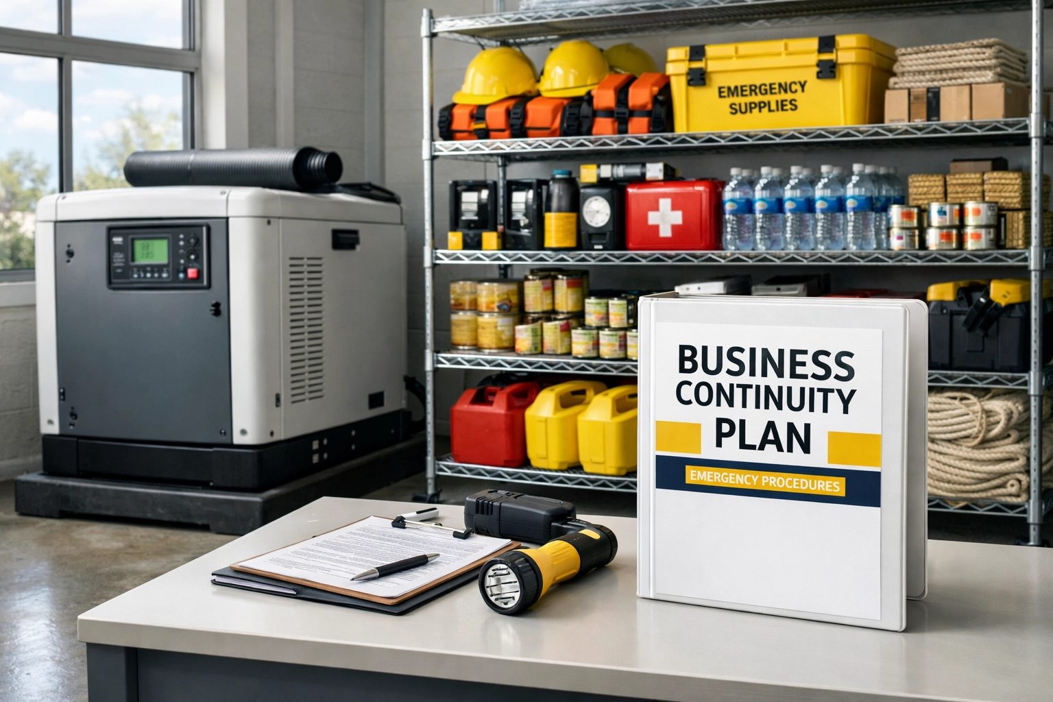 Emergency generator and business continuity equipment for coastal business preparedness