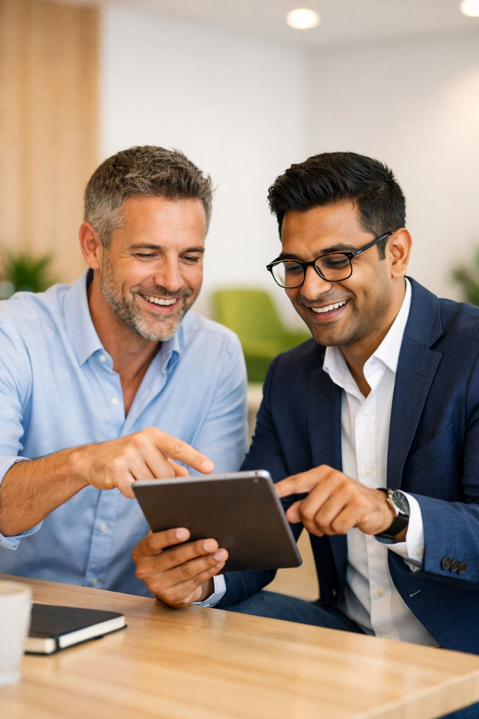 Founders discussing financial strategy and accounting services for startups in a collaborative office.