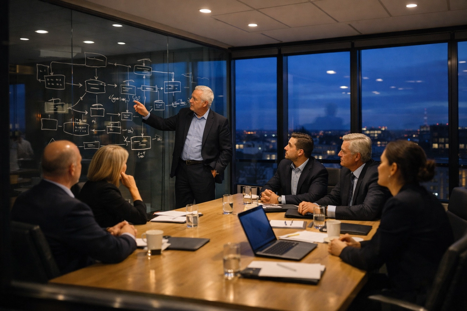 ServiceNow implementation partner presenting strategic KPIs and board-level consulting in a modern meeting.