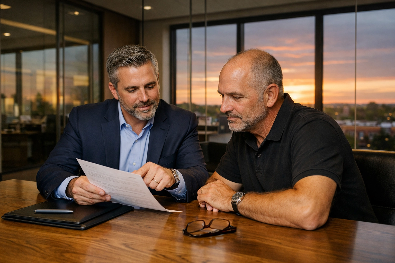 West Hartford insurance agent explaining commercial policy terms to a business owner at Insure Connecticut.