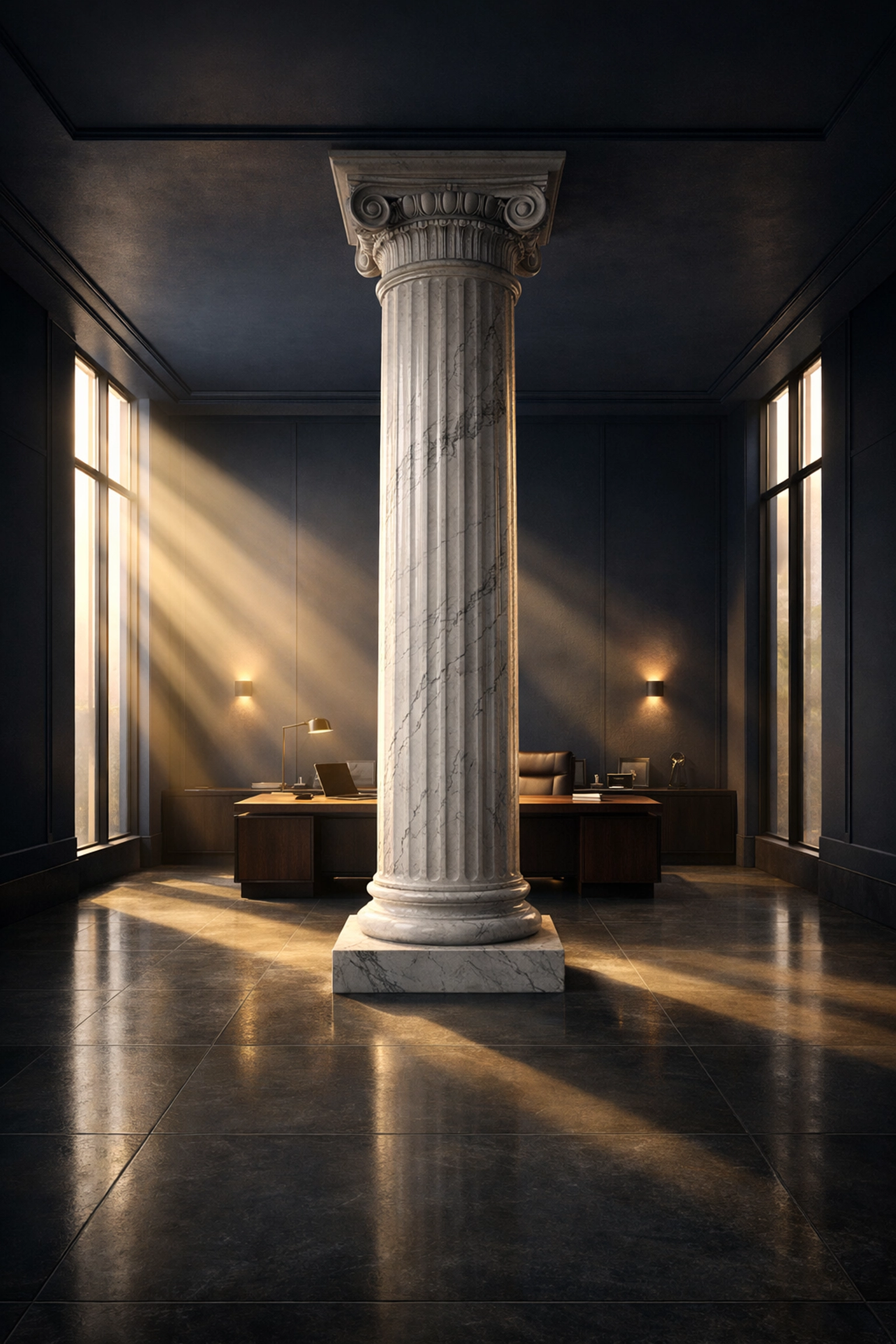 Strong architectural column symbolizing faith-integrated leadership foundation and structural integrity