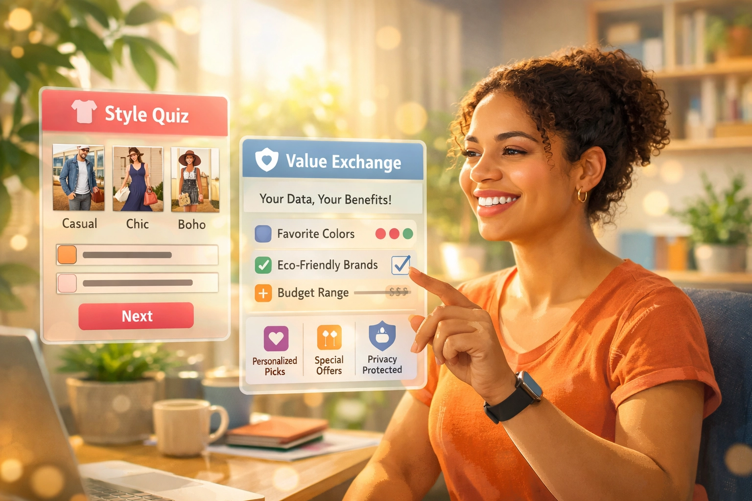 A person using a digital preference center to illustrate transparent zero-party data collection and user value exchange.