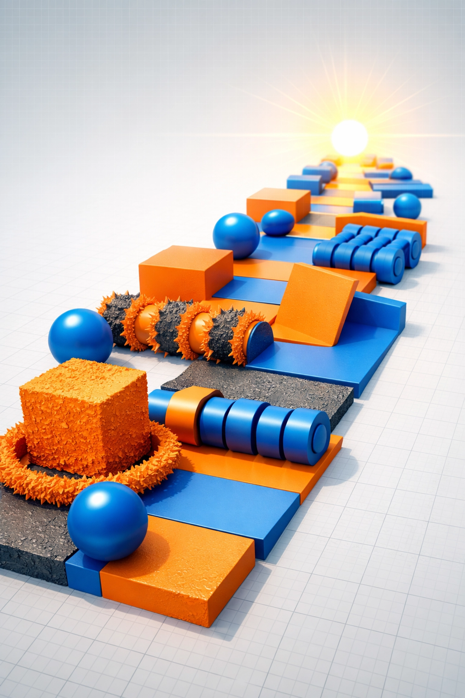 Abstract pathway showing customer decision journey with friction barriers in brand strategy