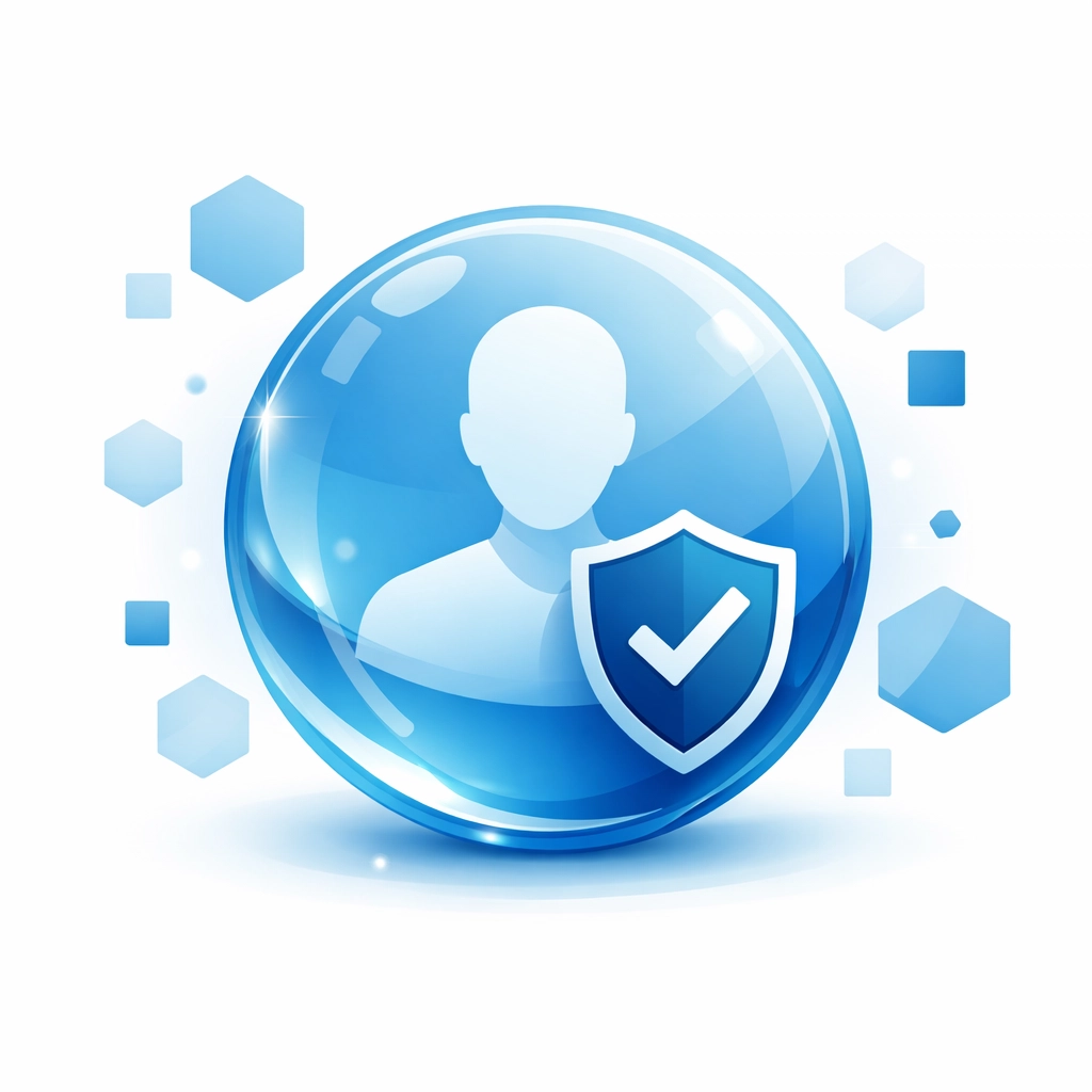 Abstract human silhouette in a protective sphere showing data privacy and secure customer data management.