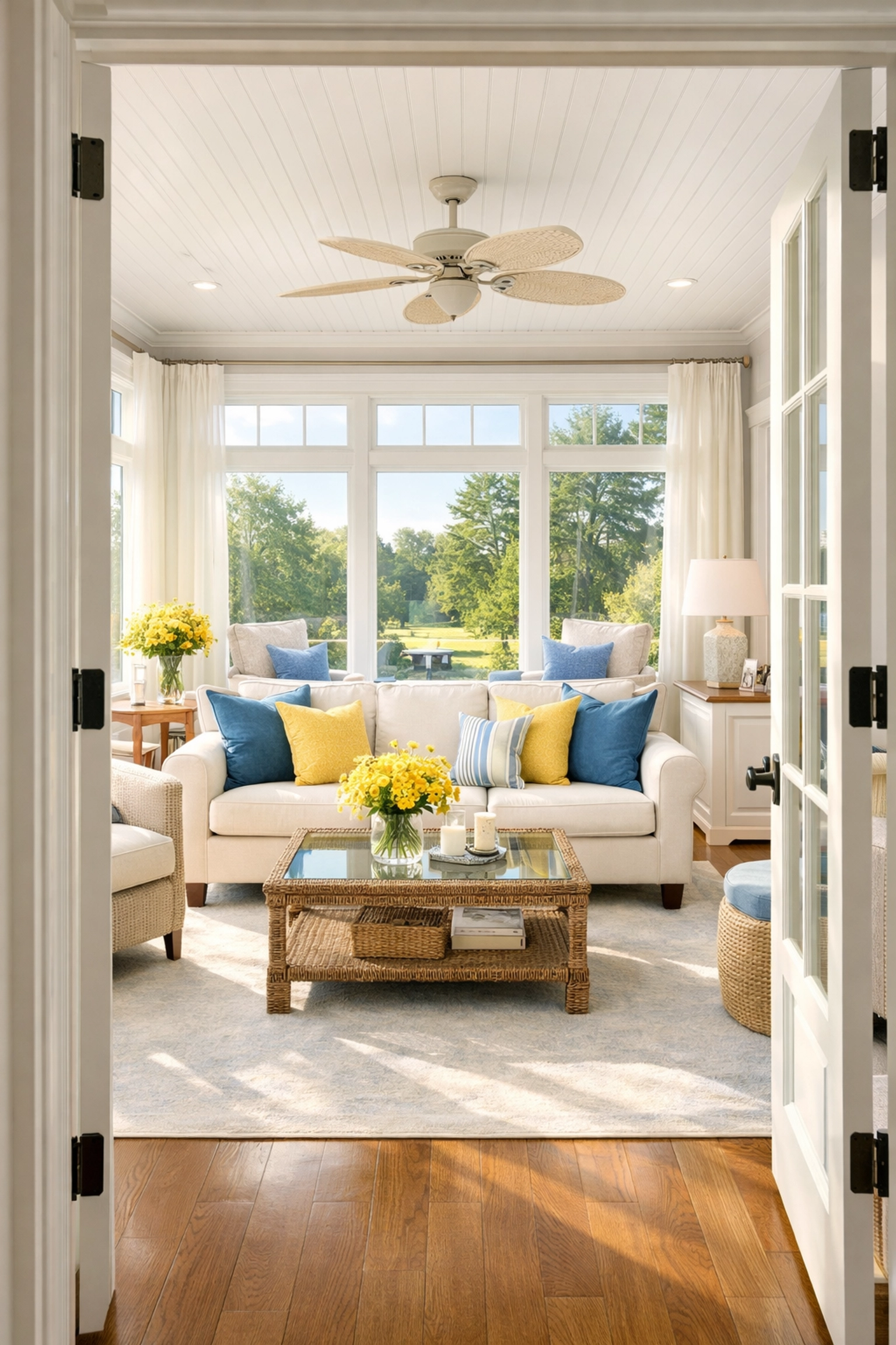 A sparkling clean and dust-free Foxborough living room after professional post construction cleaning services.