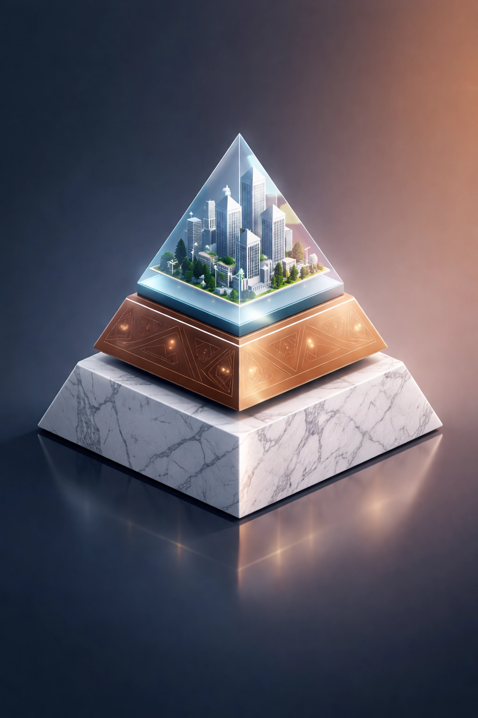 Three-tier investment pyramid illustrating diversified portfolio strategy with stability, private credit, and real assets.