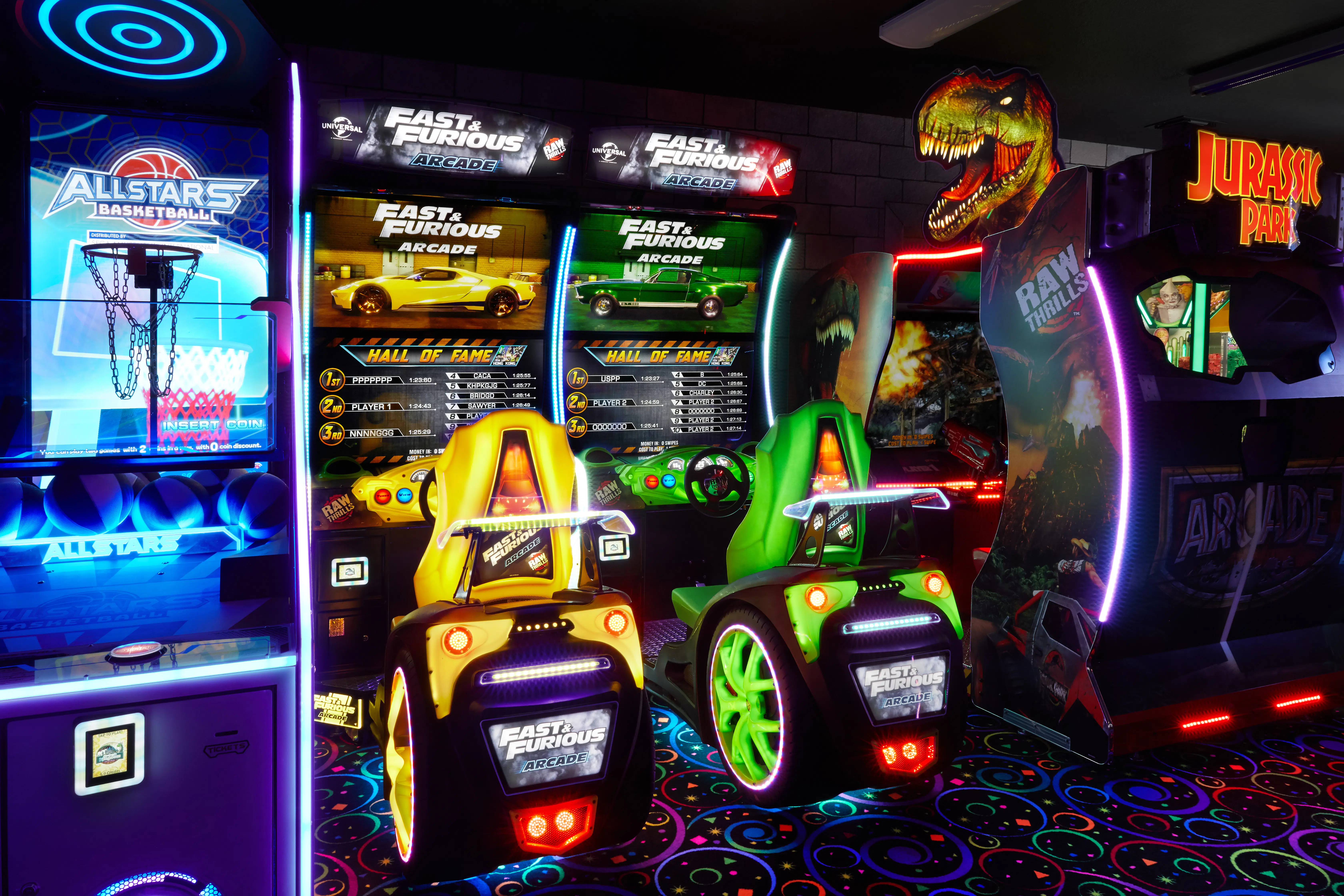 Neon arcade at Cooper’s Kingdom—glow-in-the-dark games and high-energy fun for knights of all ages.