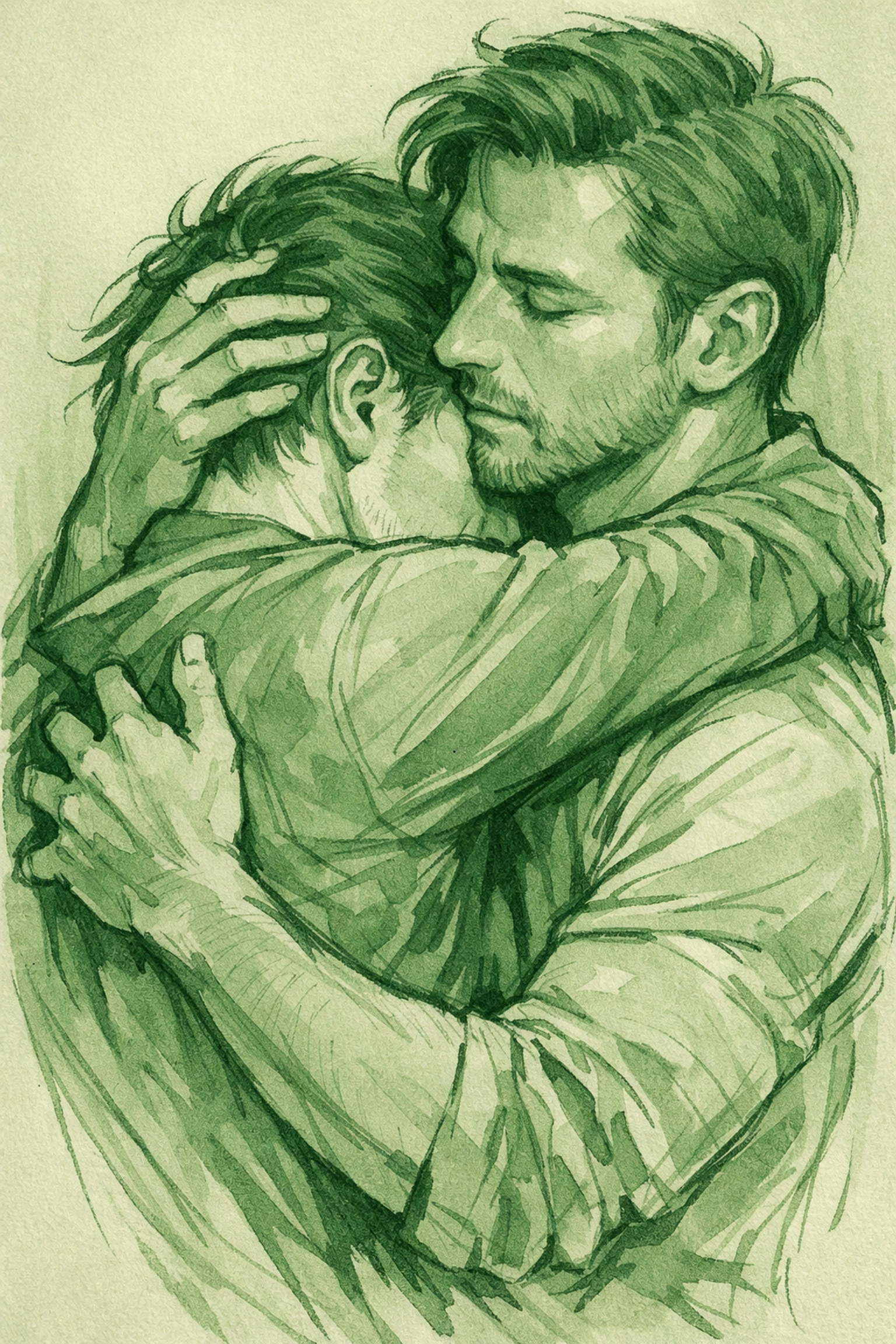An intimate embrace between two men, capturing the emotional depth of MM romance and gay fiction.