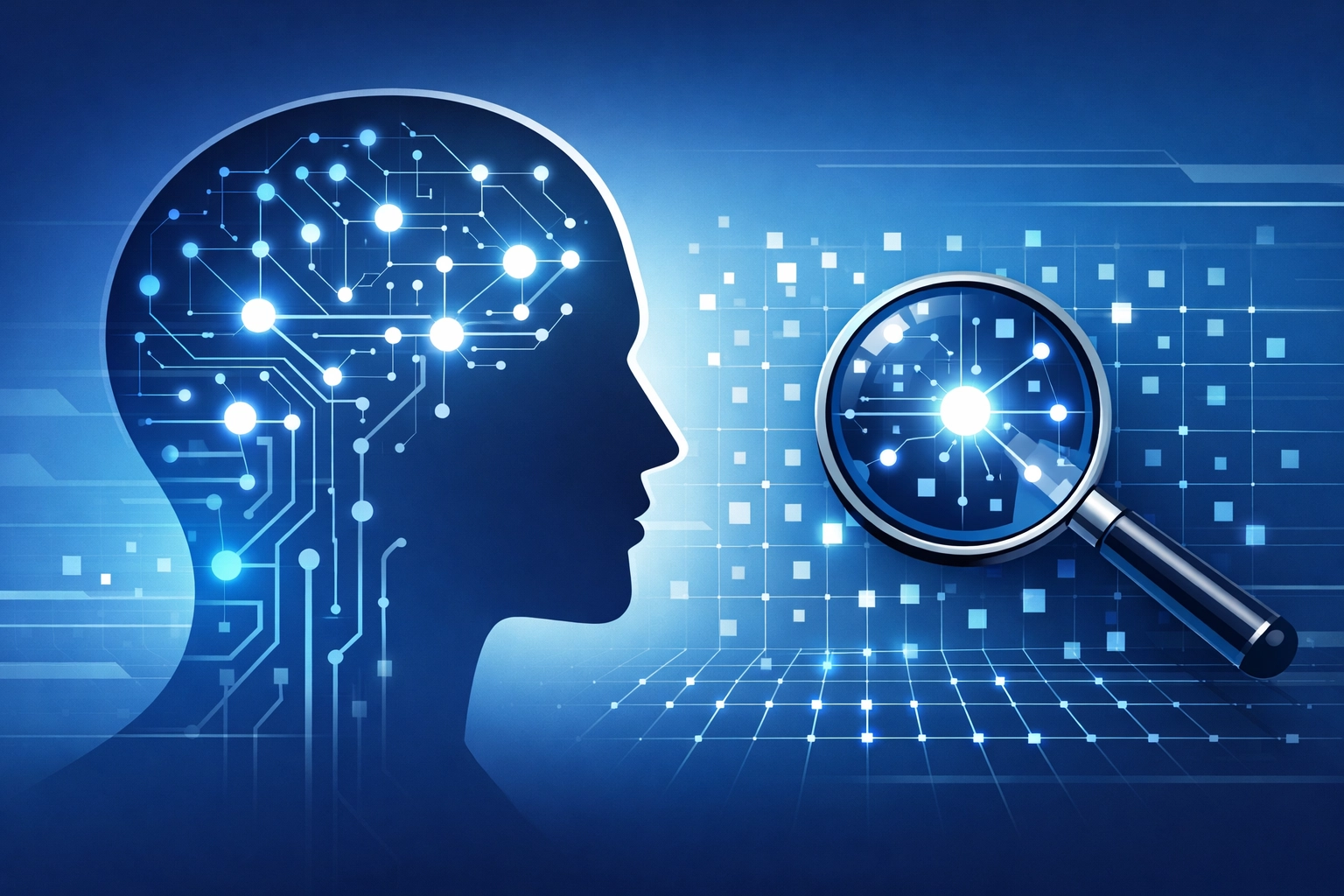 AI search discovery graphic showing a digital network scan for generative search optimization.