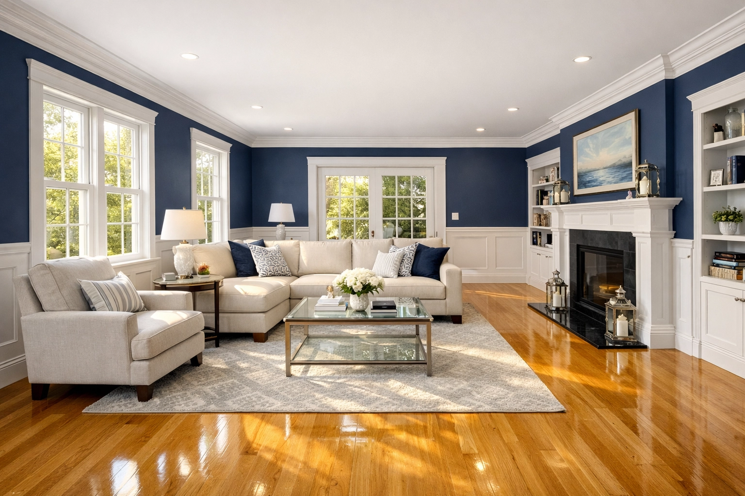 Impeccably organized living room showing the high-level detail of a professional Deep Cleaning MA service.