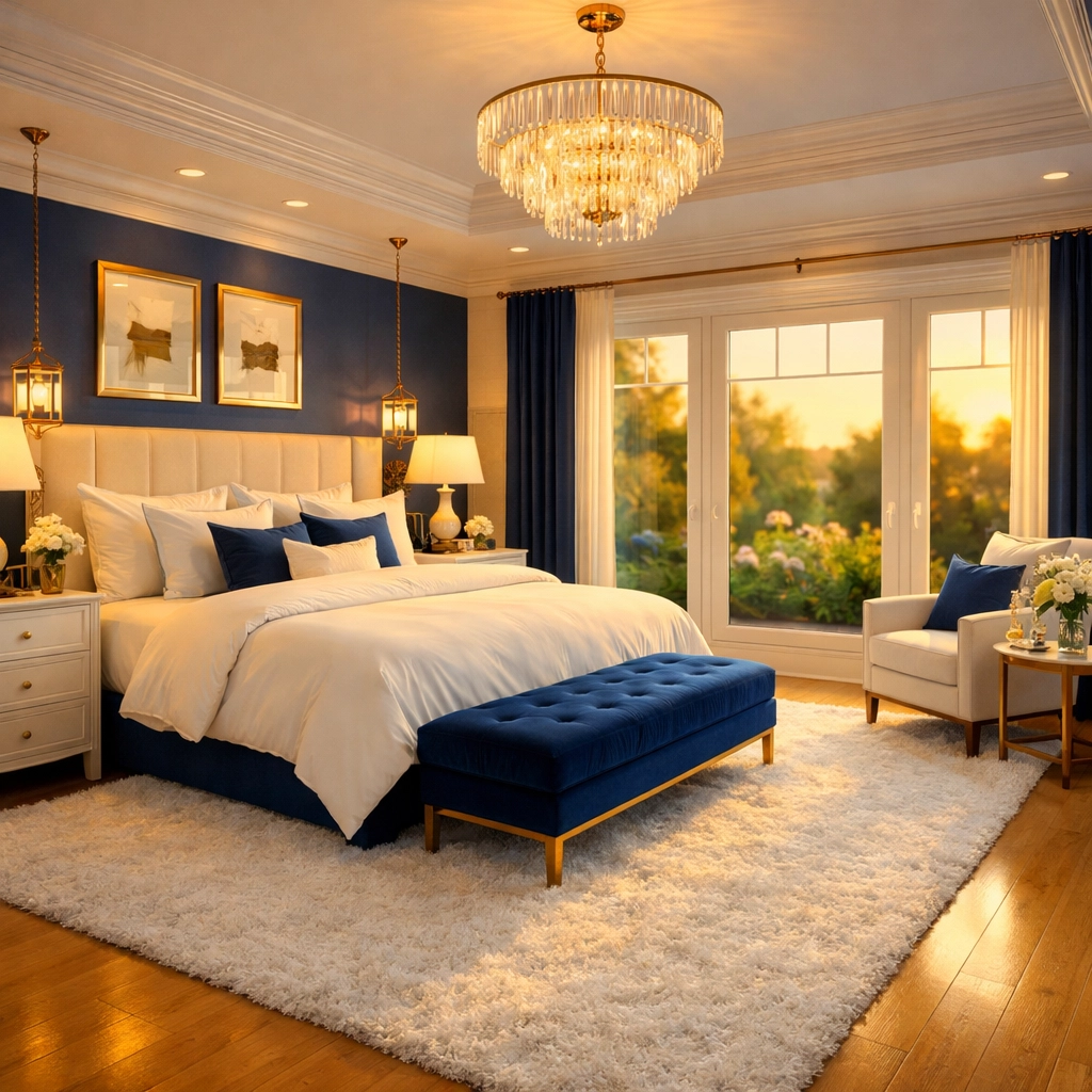Sunlit master suite featuring pristine oak floors from high-end residential cleaning Massachusetts.