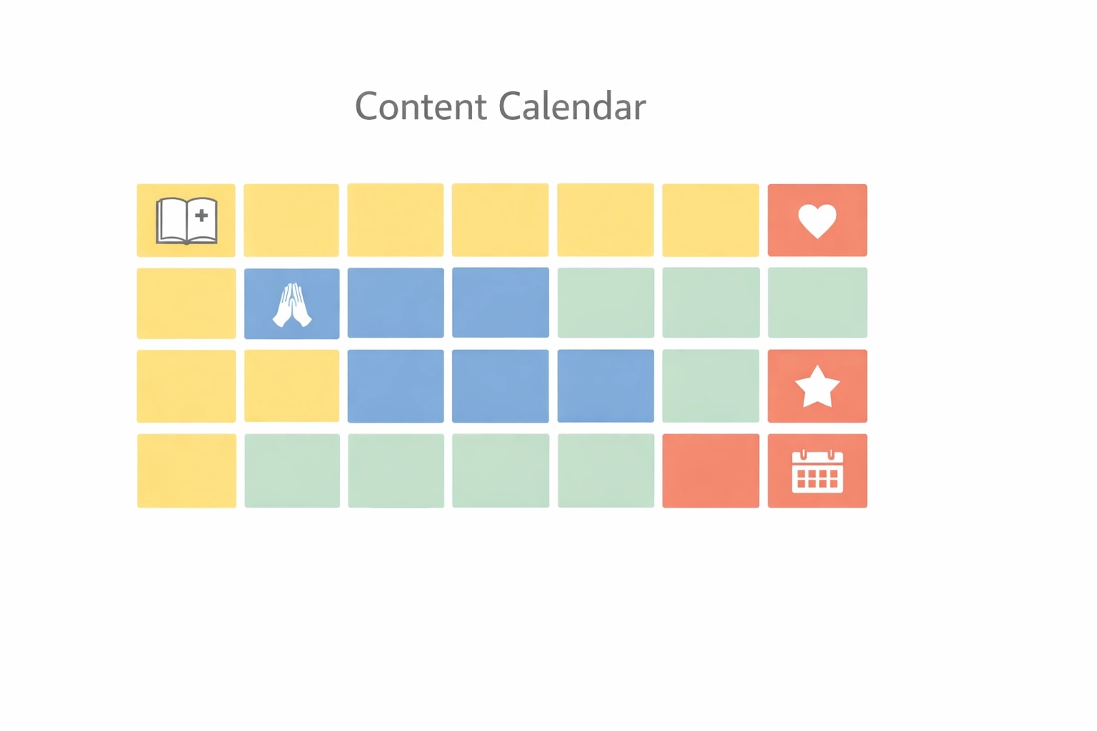 Color-coded content calendar for organizing faith-based posts and devotionals