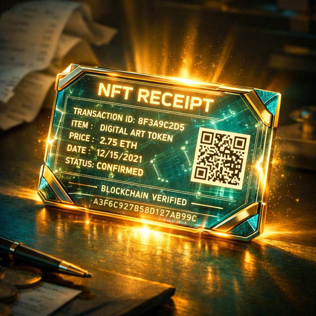NFT receipt for crypto merchant transaction with blockchain accounting data