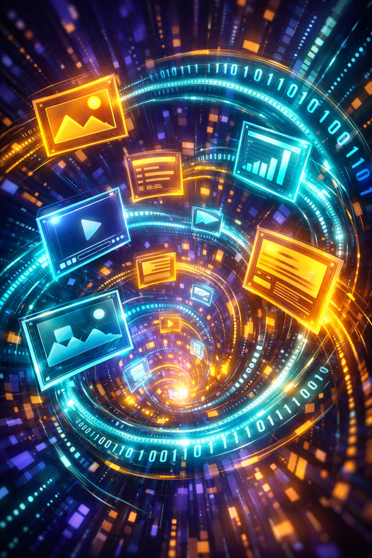 Abstract representation of AI video marketing and multi-channel content distribution for digital SEO.