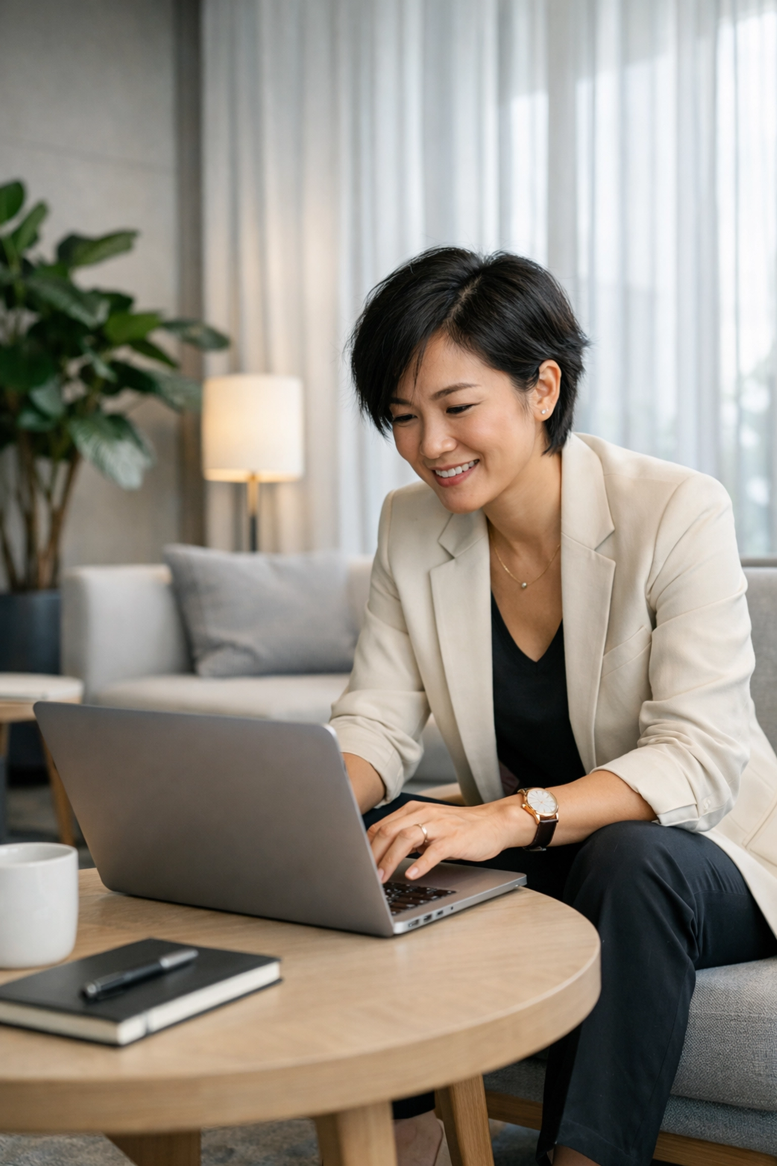 An engaged user interacting with content on a laptop, highlighting high-quality user experience and dwell time.
